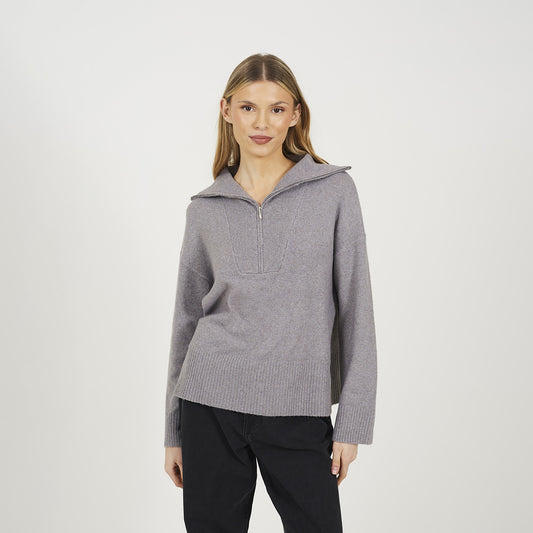 Brave Soul Grey Half Zip Knitted Jumper - Grey Image 1