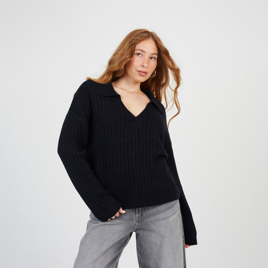 Brave Soul Black Ribbed Trophy Neck Knitted Jumper - Black Image 1