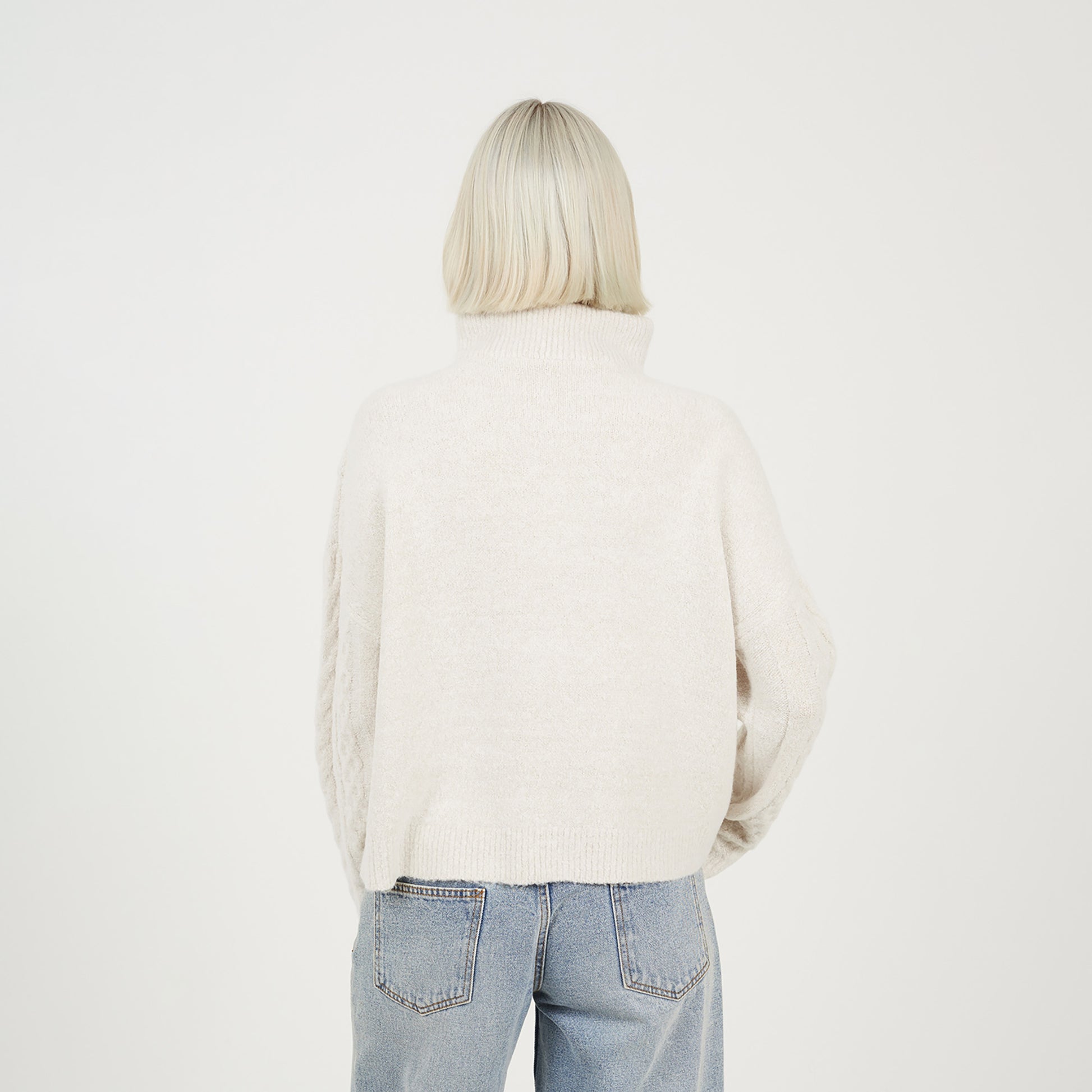 Brave Soul Beige Quarter Zip Cable Knit Jumper - Beige Image 2