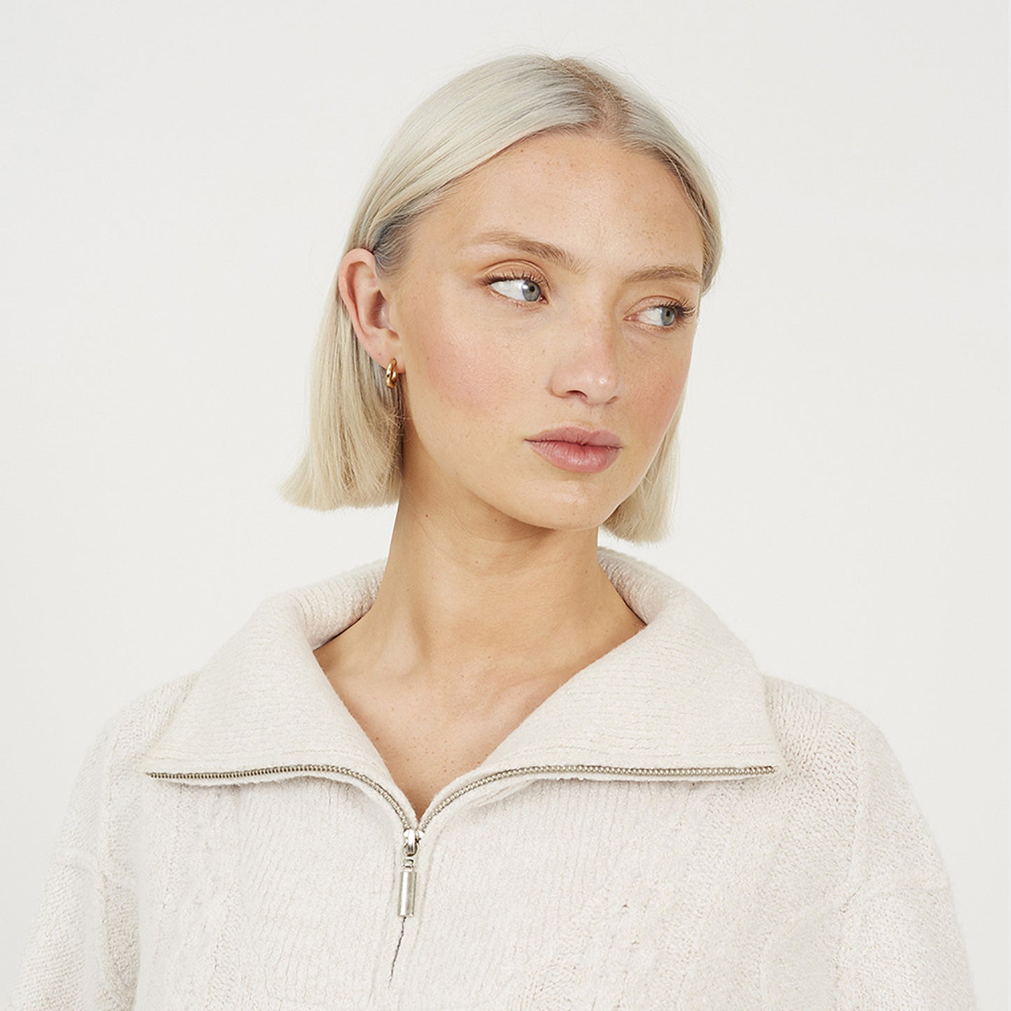 Brave Soul Beige Quarter Zip Cable Knit Jumper - Beige Image 4
