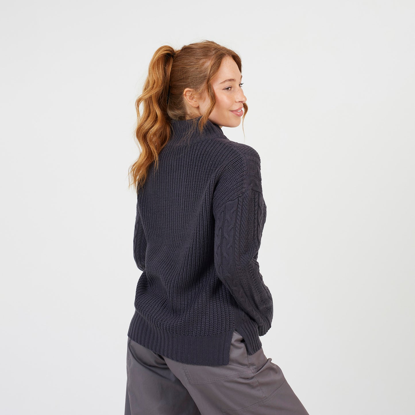 Brave Soul Charcoal Half Zip Cable Knit Jumper - Charcoal Image 2
