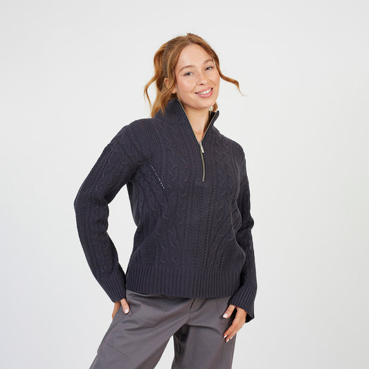 Brave Soul Charcoal Half Zip Cable Knit Jumper - Charcoal Image 1
