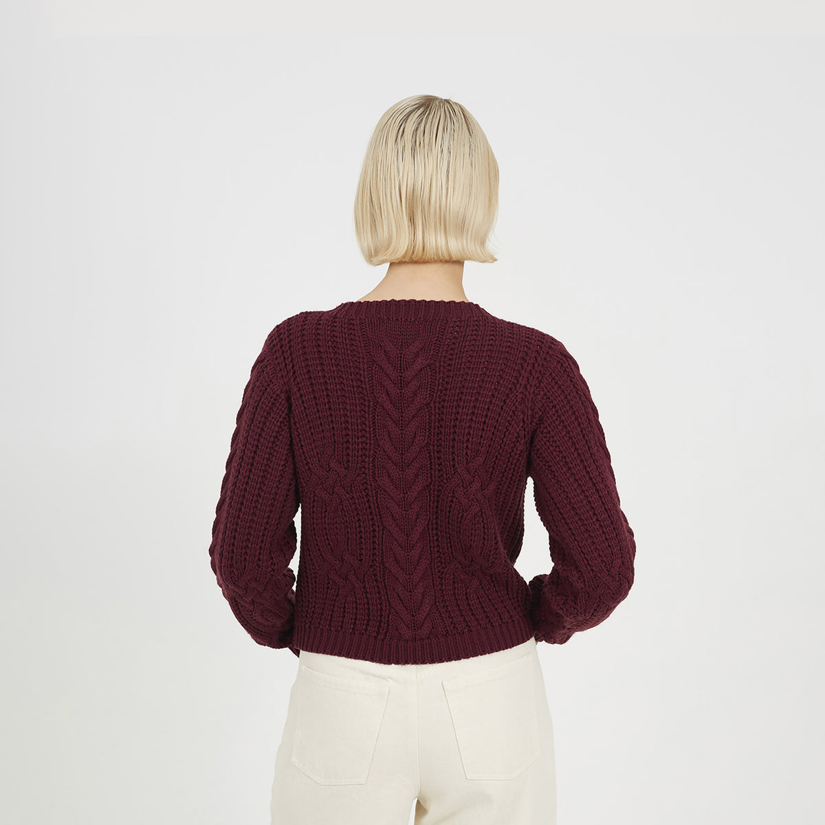 Brave Soul Burgundy Crew Neck Cable Knit Jumper - Burgundy Image 2