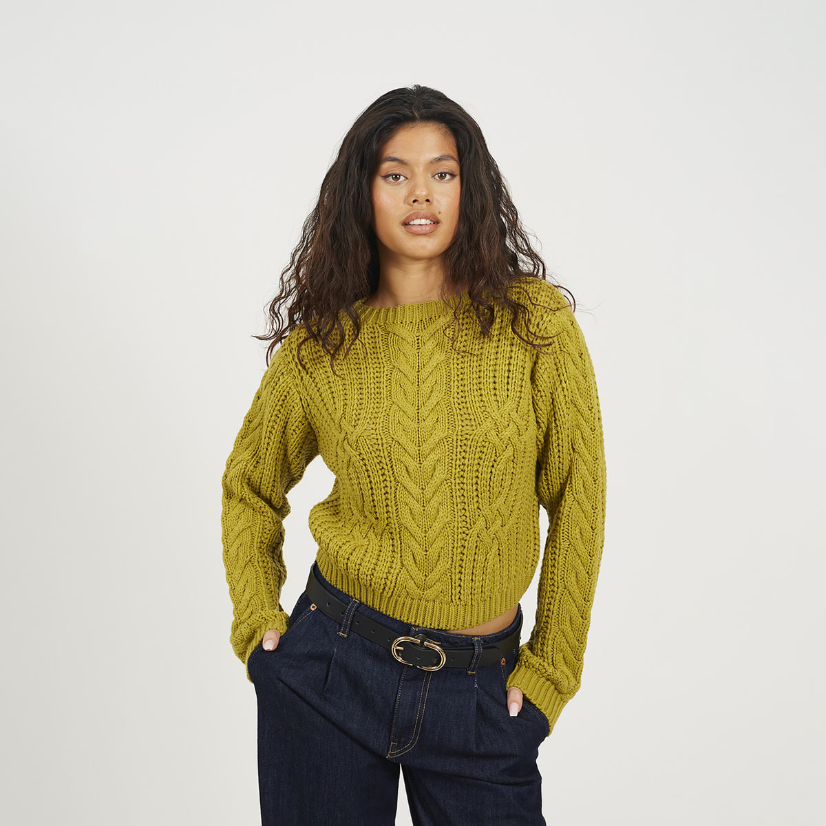 Brave Soul Green Crew Neck Cable Knit Jumper - Green Image 1