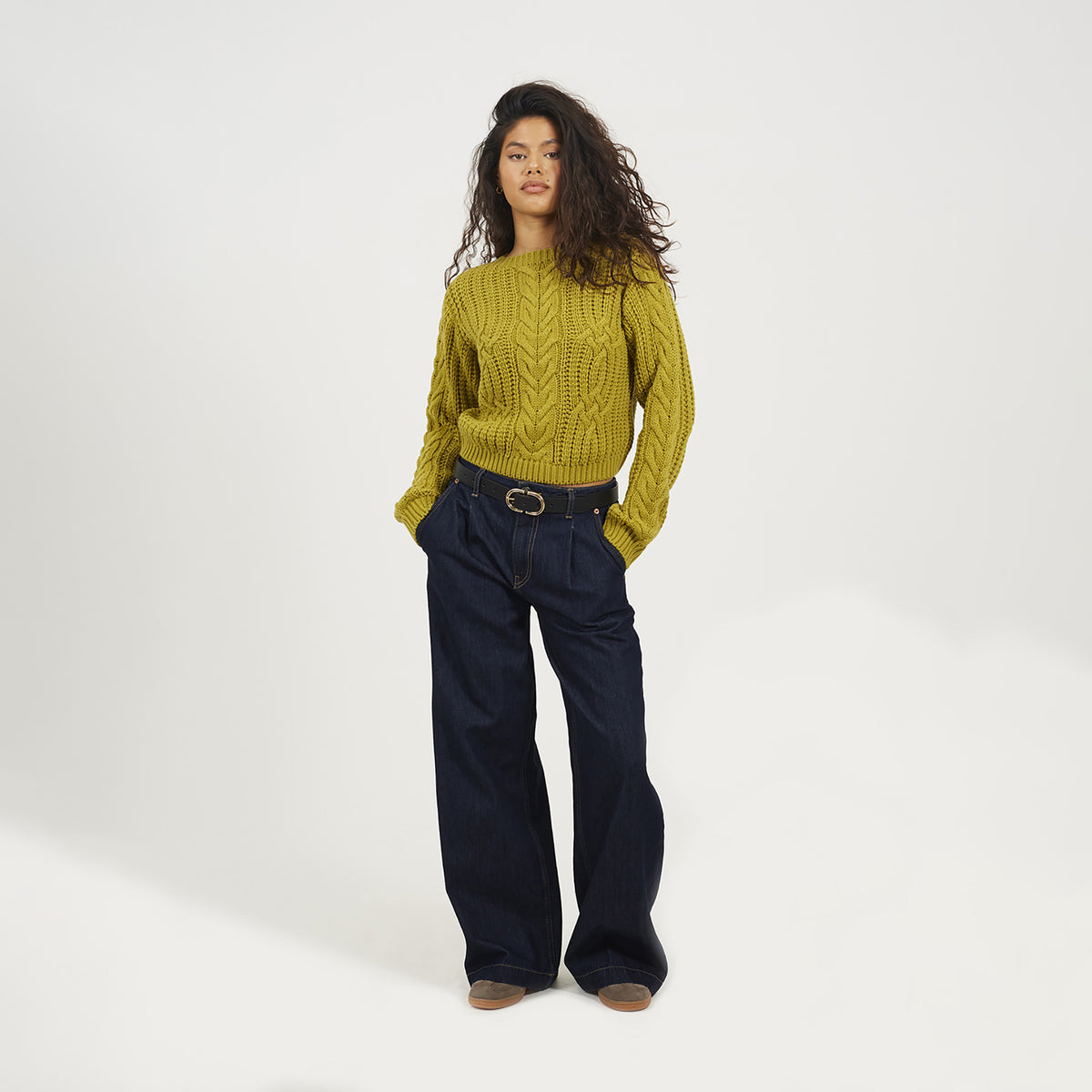 Brave Soul Green Crew Neck Cable Knit Jumper - Green Image 3
