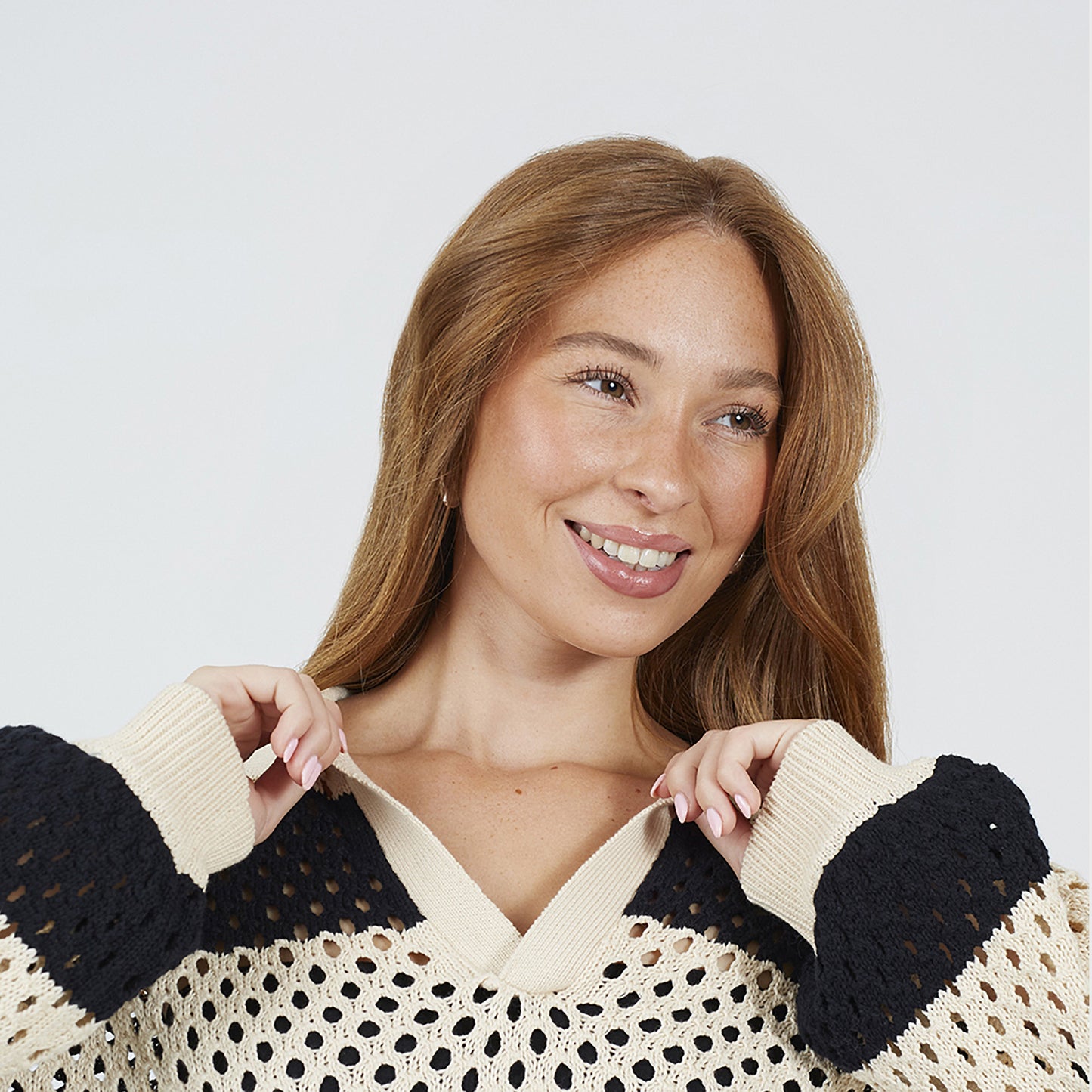 Brave Soul Stone Lightweight Stripe Open Knit Jumper - Stone Image 4