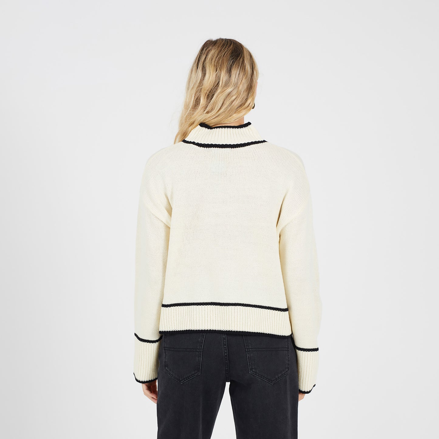 Brave Soul Cream Turtleneck Knitted Jumper with Contrast Trim - Cream Image 2
