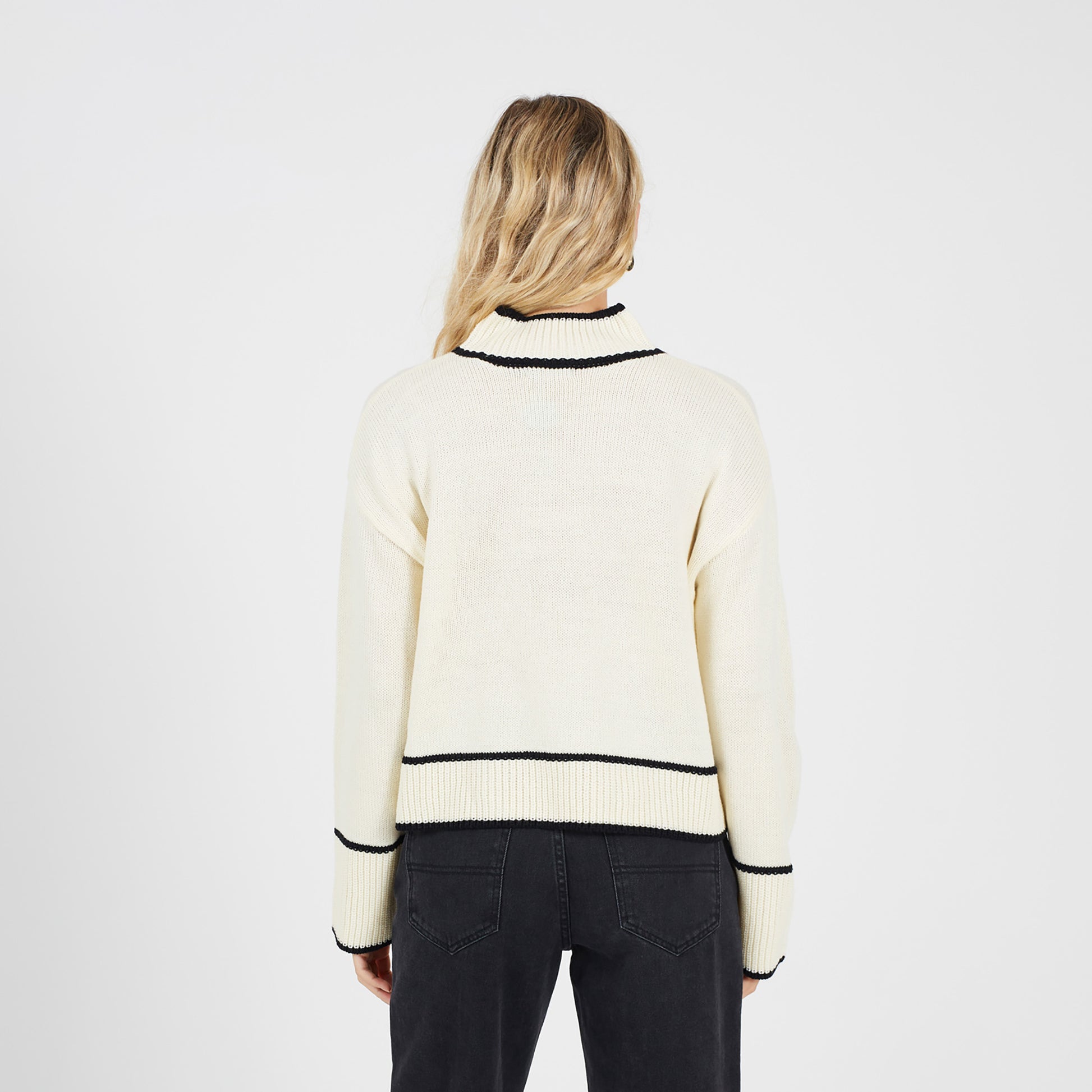 Brave Soul Cream Turtleneck Knitted Jumper with Contrast Trim - Cream Image 2