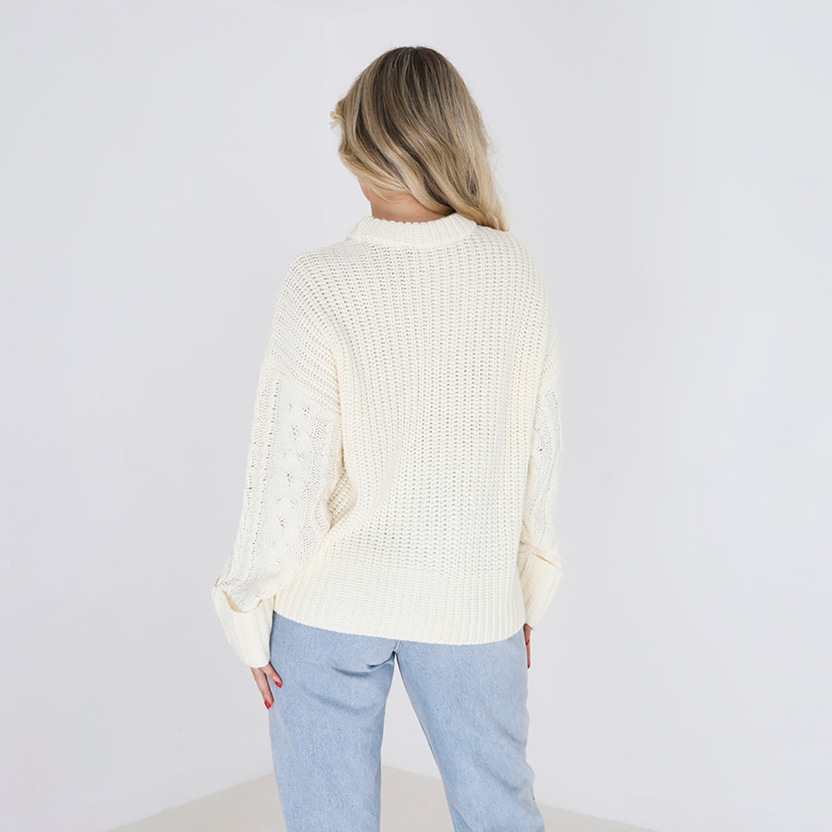 Brave Soul Ivory Crew Neck Cable Knit Jumper - Ivory Image 2