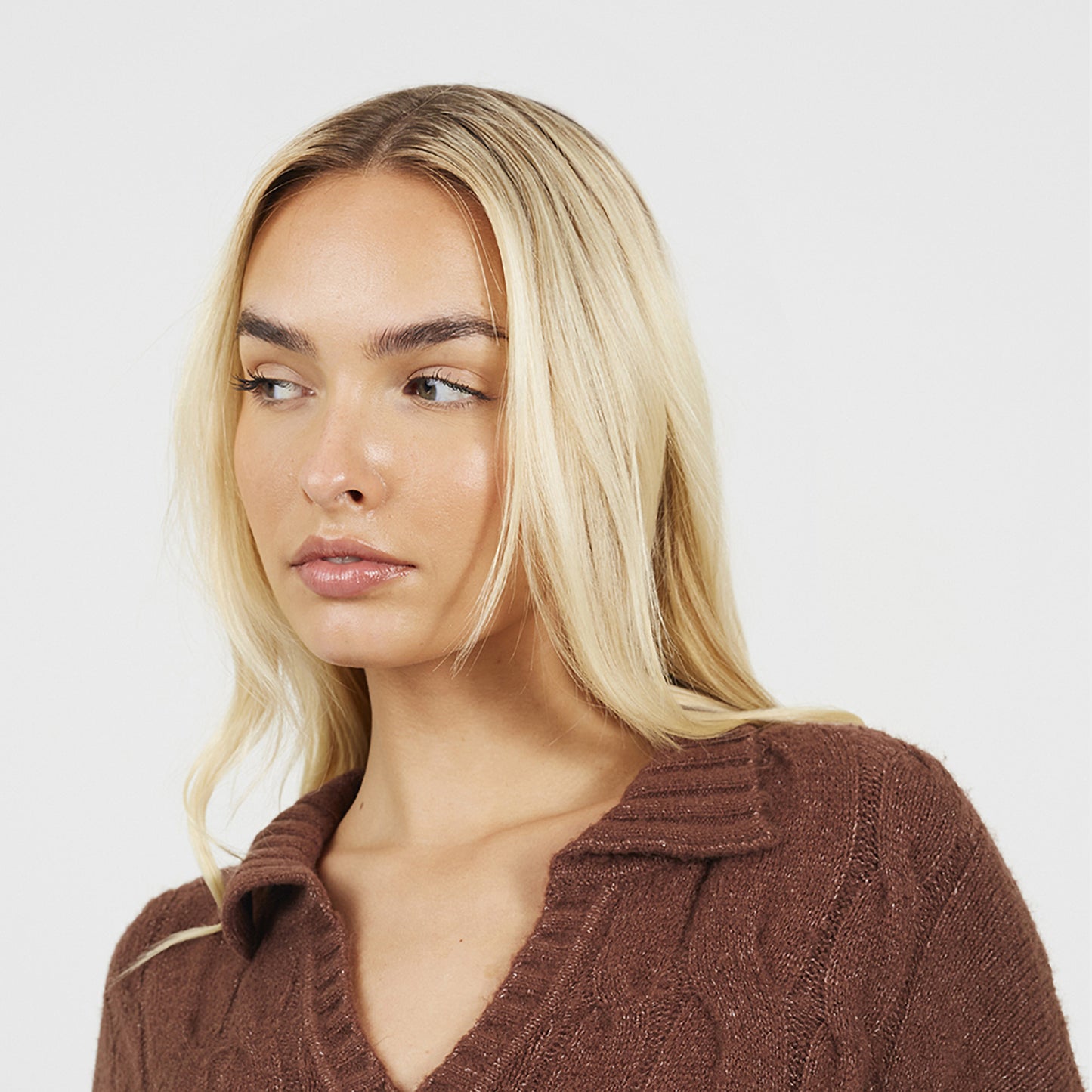 Brave Soul Brown Collared Cable Knit Jumper - Brown Image 4
