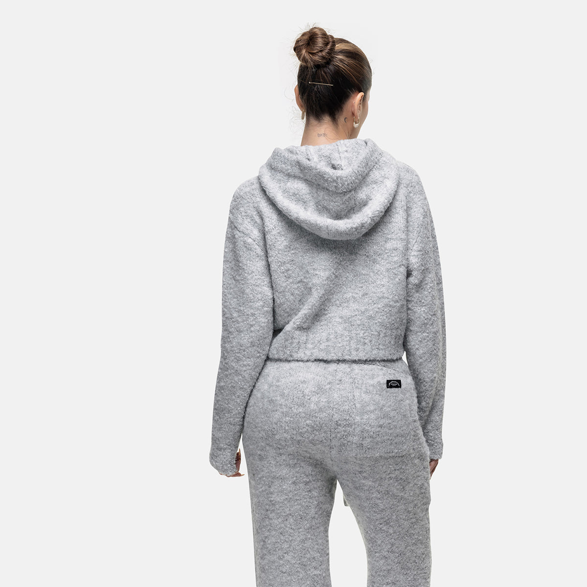 Good For Nothing Grey Cropped Bouclé Knitted Hoodie - Grey Image 2