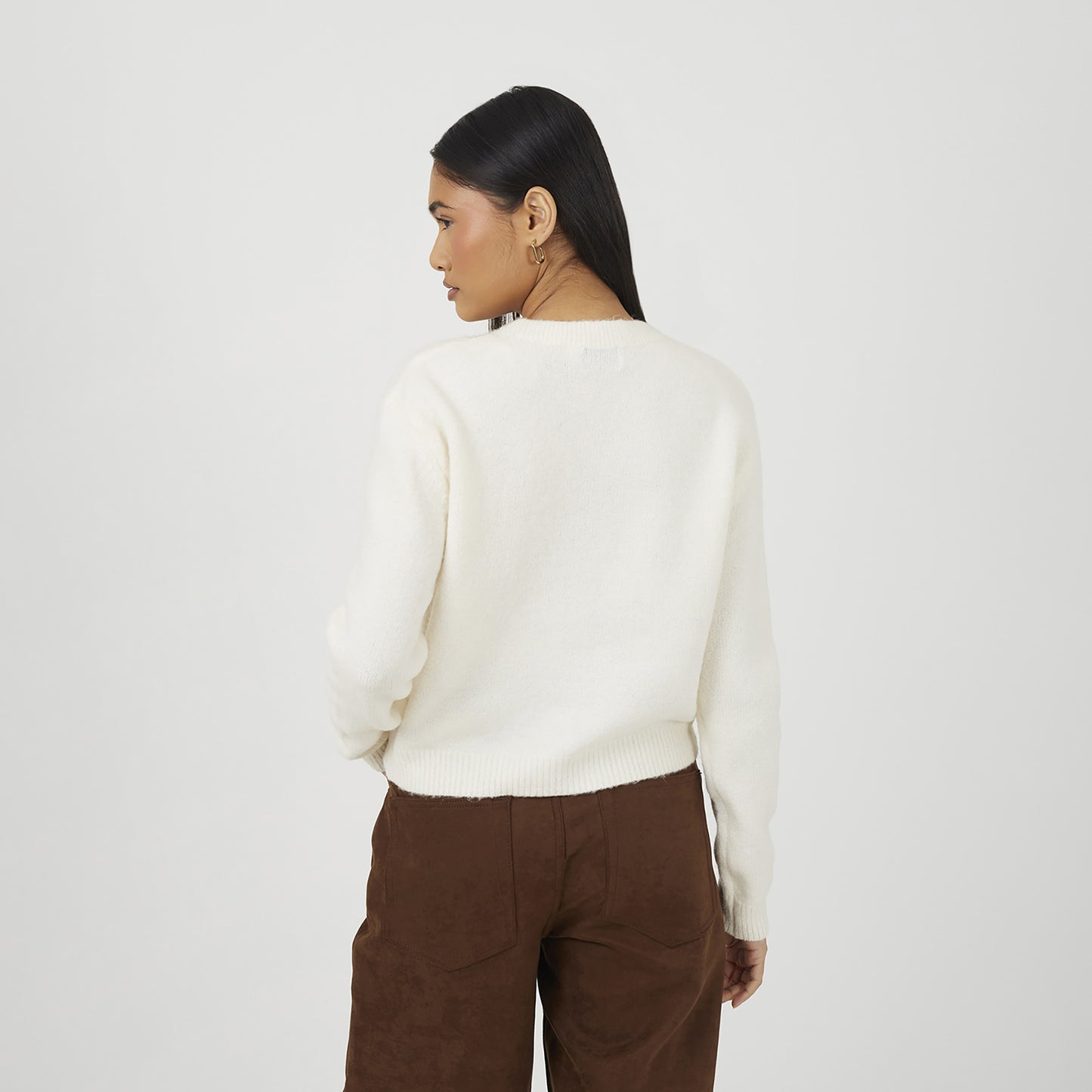 Brave Soul Off White Round Neck Jersey Knit Cardigan - Off White Image 2