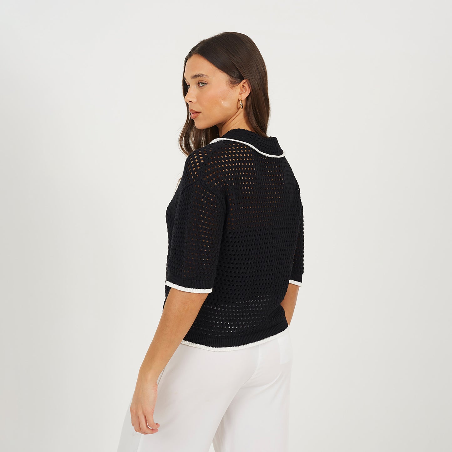 Brave Soul Black Loose Knit Collared Blouse - Black Image 2