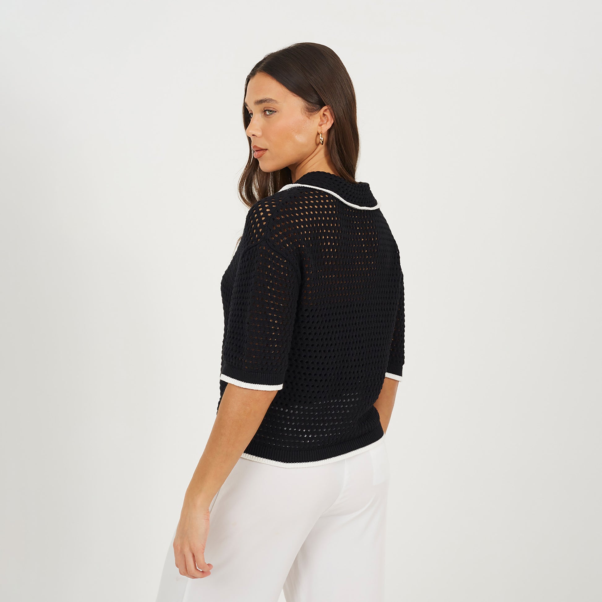 Brave Soul Black Loose Knit Collared Blouse - Black Image 2
