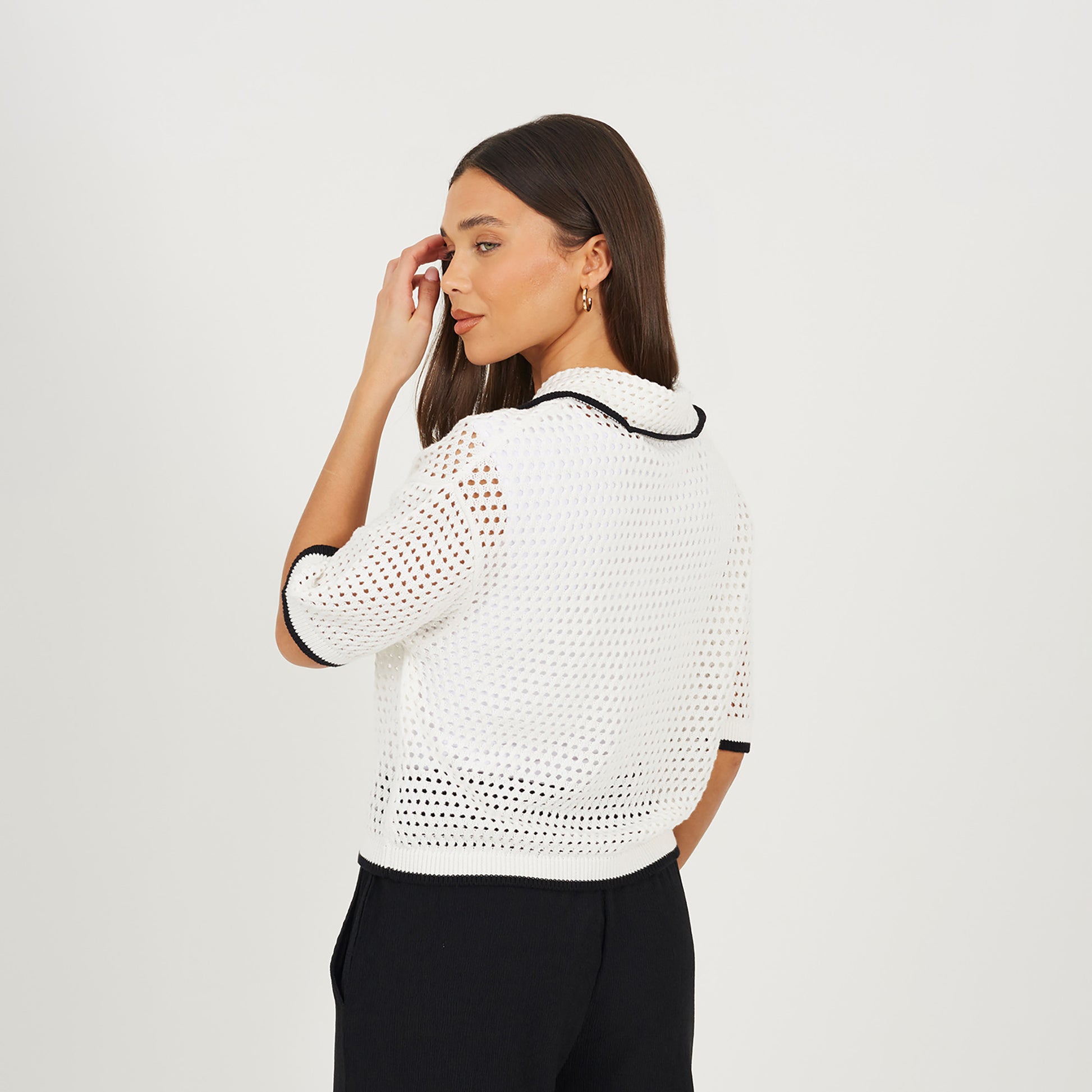 Brave Soul Cream Loose Knit Collared Blouse - Cream Image 2