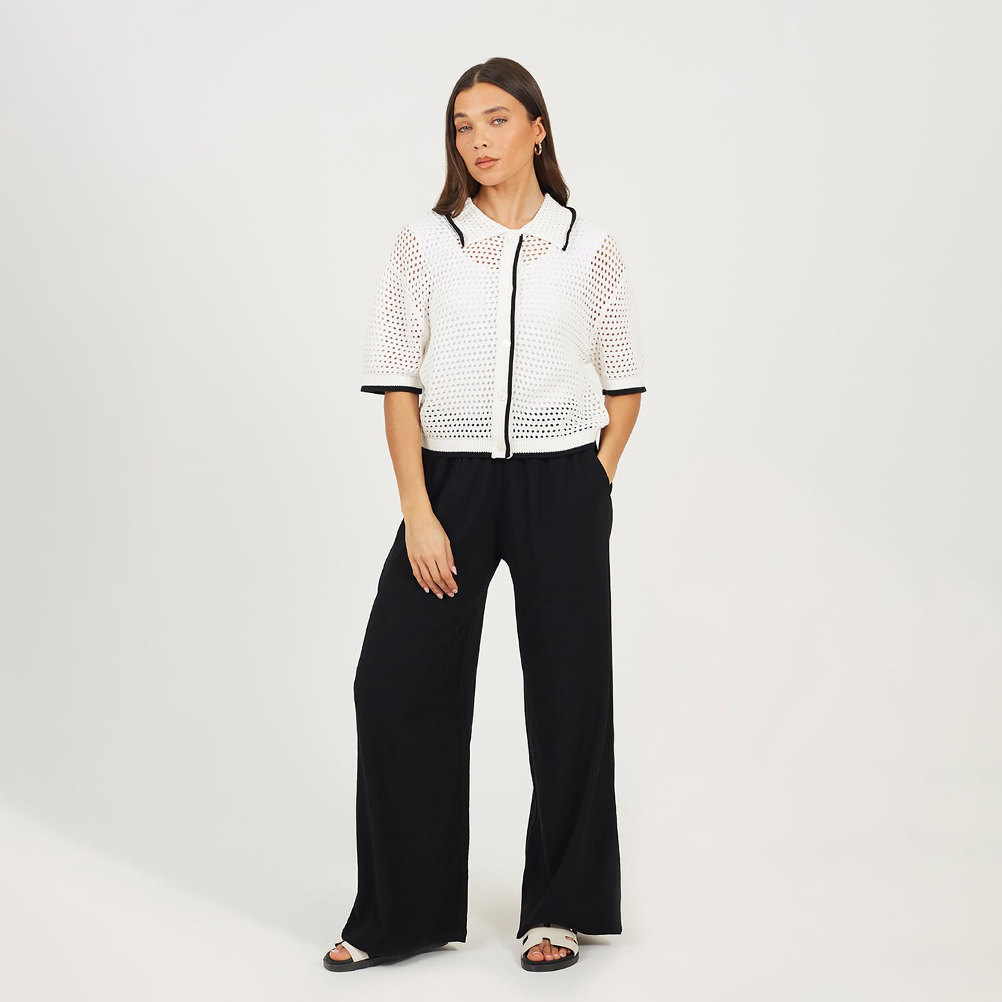 Brave Soul Cream Loose Knit Collared Blouse - Cream Image 3