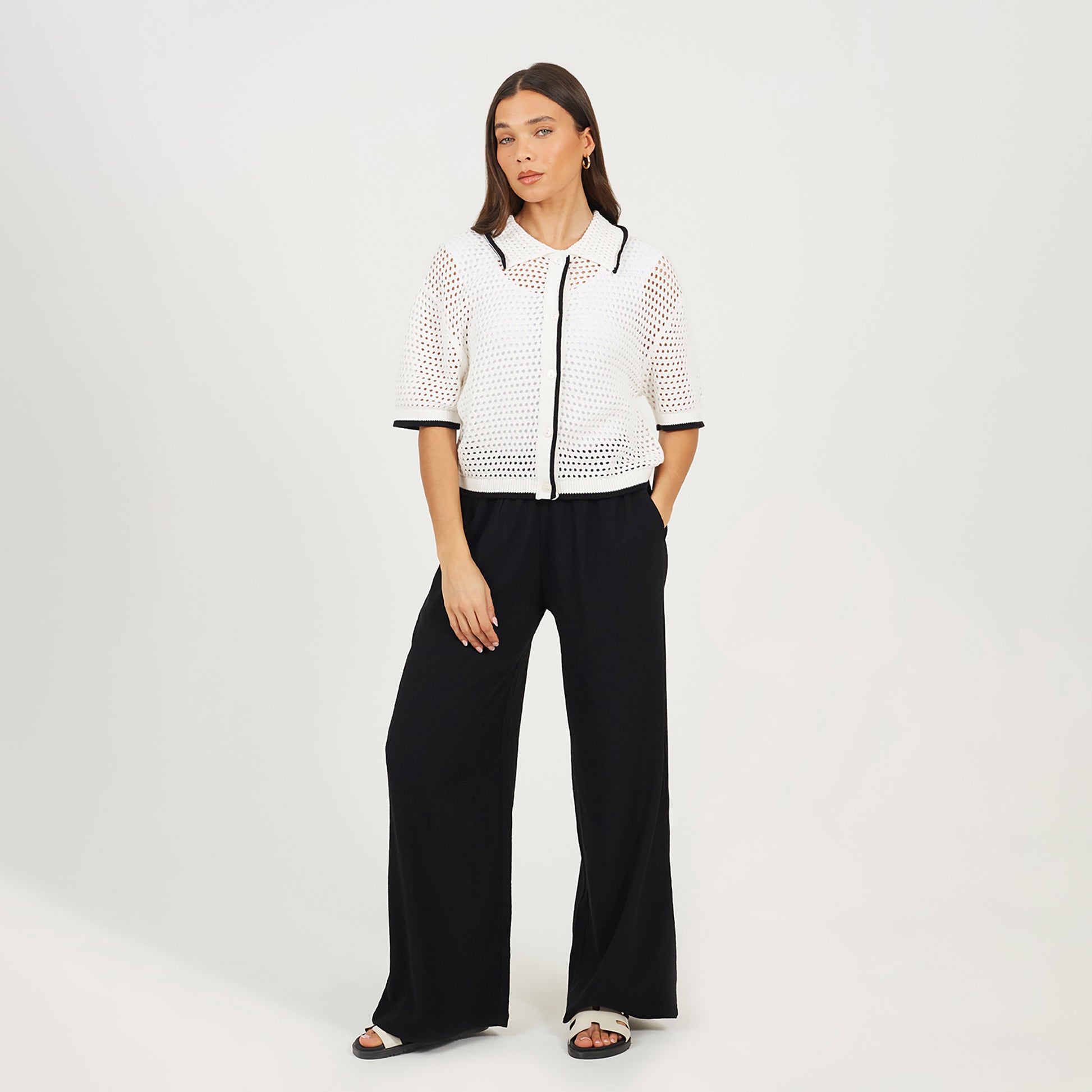 Brave Soul Cream Loose Knit Collared Blouse - Cream Image 3