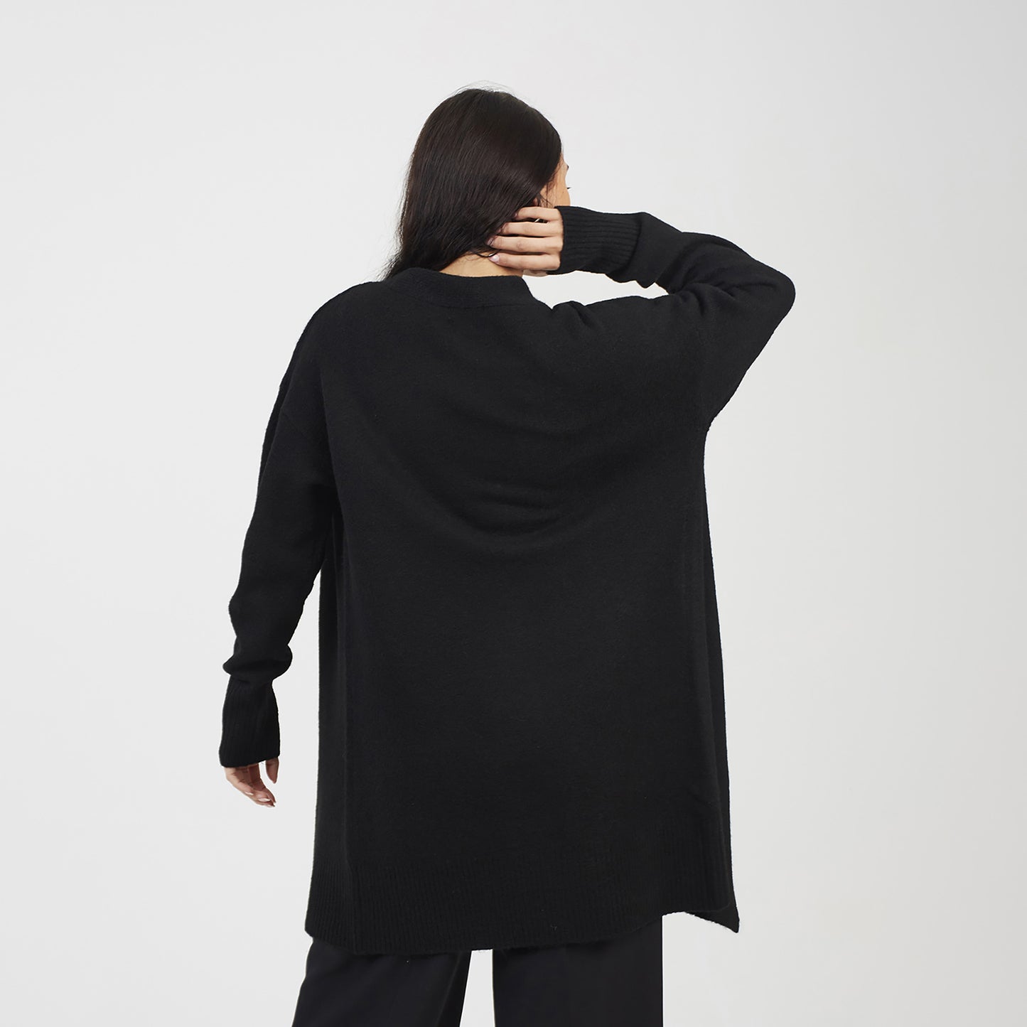 Brave Soul Black Longline Dropped Shoulder Cardigan - Black Image 2