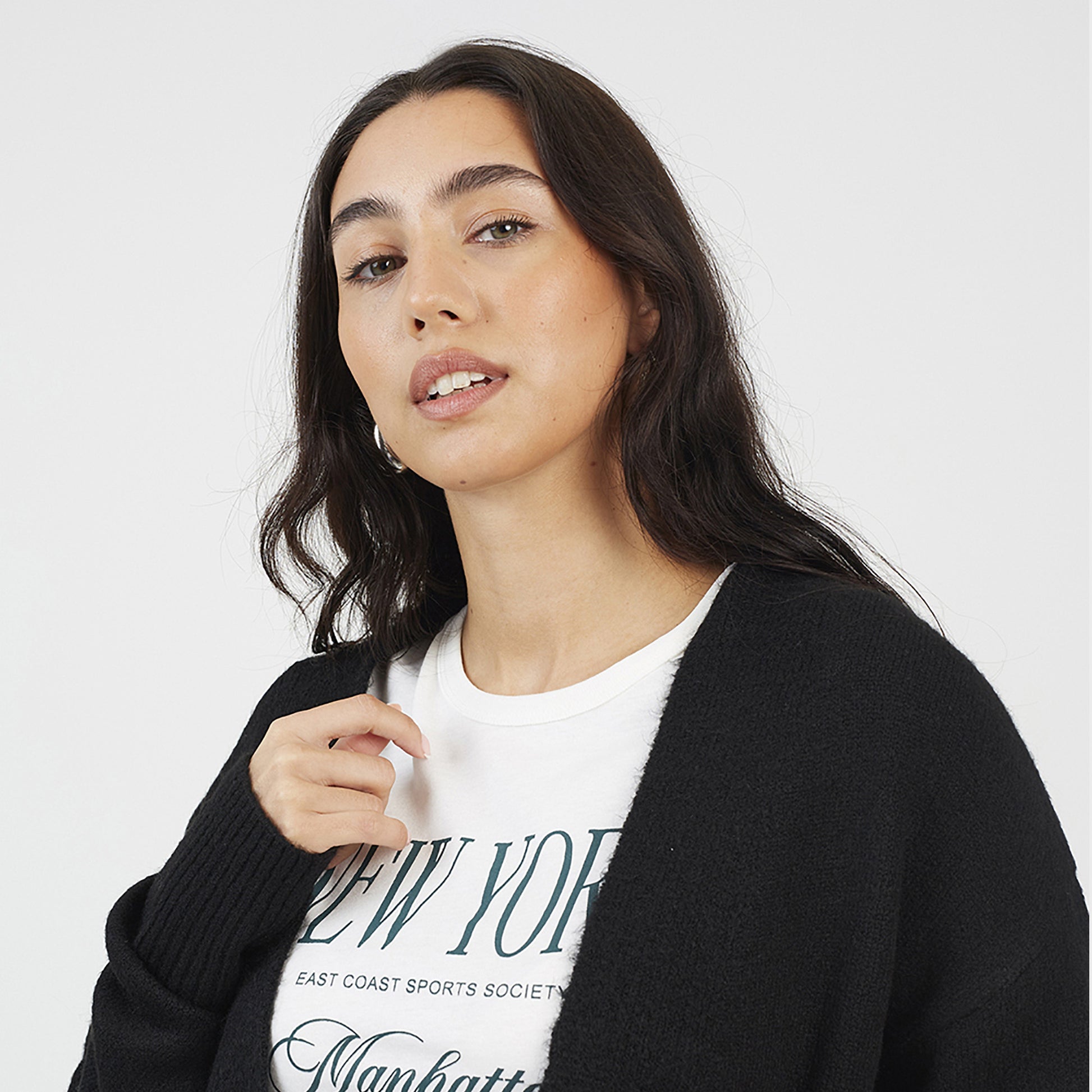 Brave Soul Black Longline Dropped Shoulder Cardigan - Black Image 4