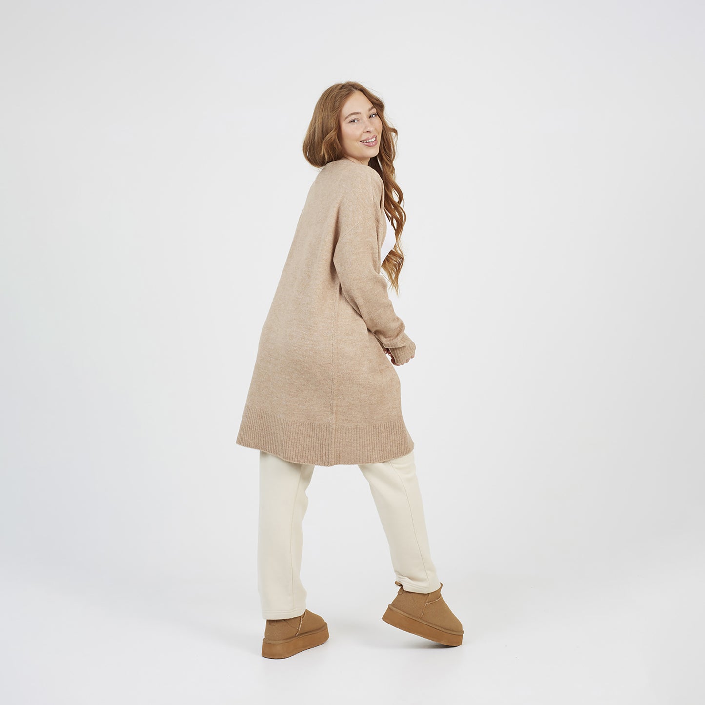Brave Soul Tan Longline Dropped Shoulder Cardigan - Tan Image 2
