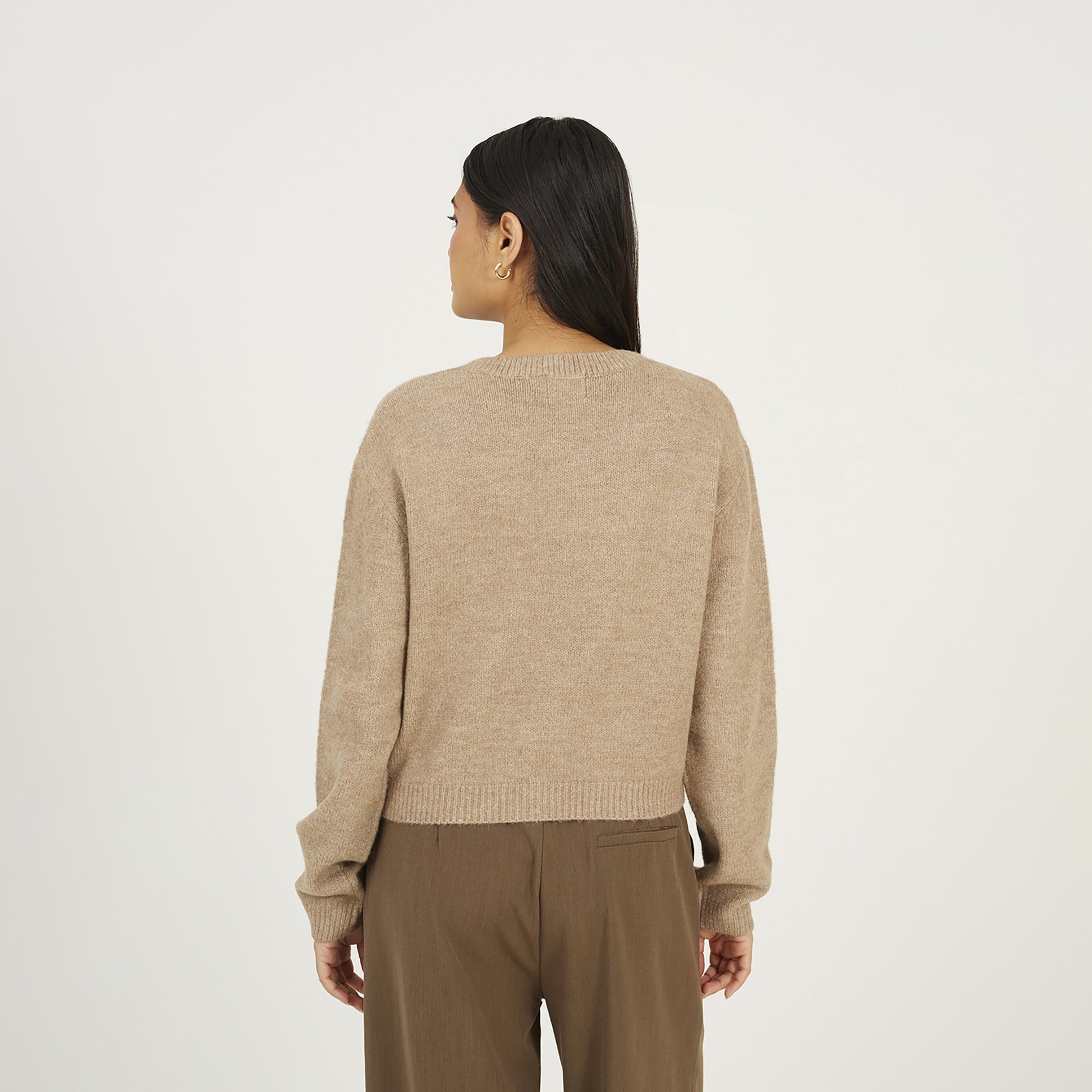 Brave Soul Taupe Round Neck Jersey Knit Cardigan - Taupe Image 2