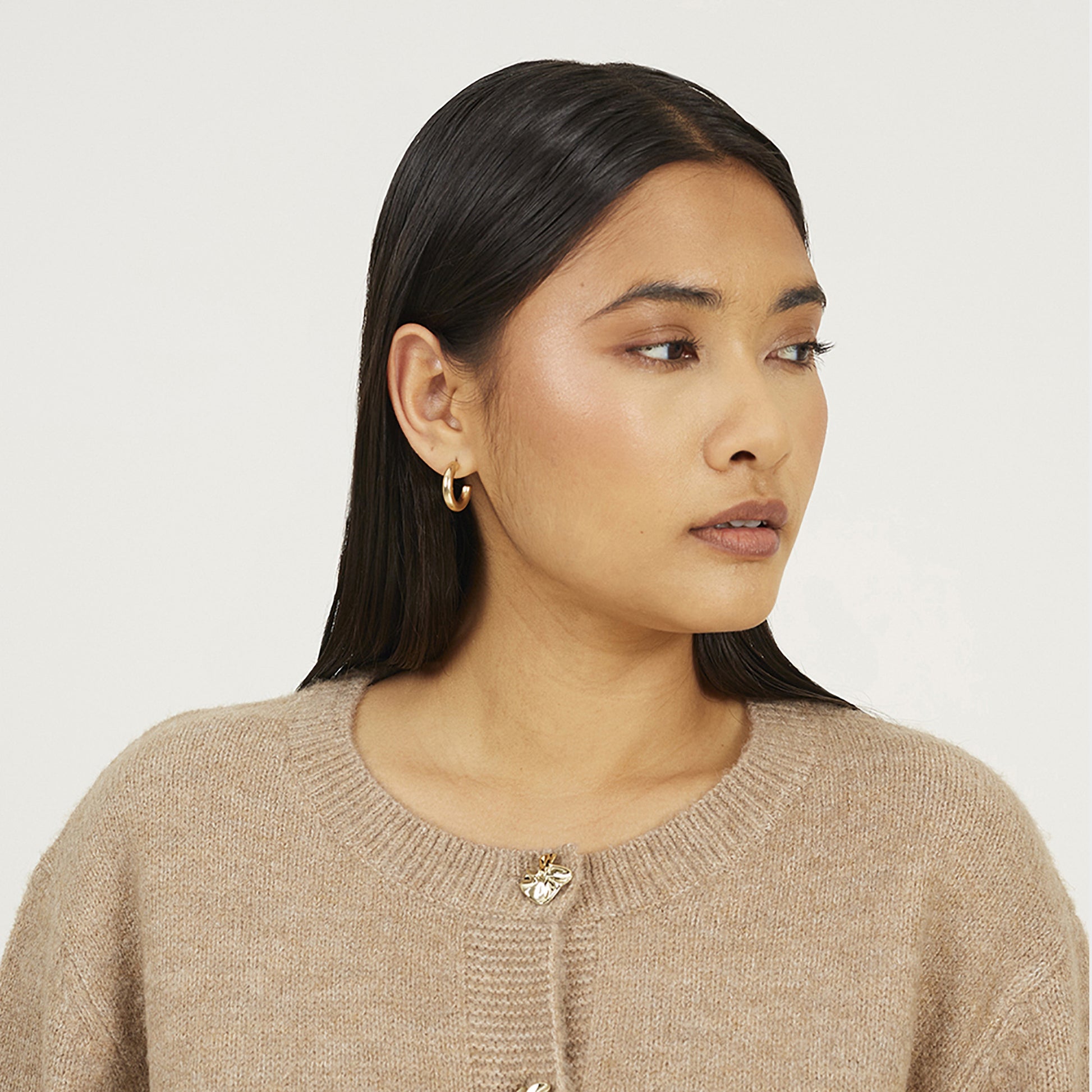 Brave Soul Taupe Round Neck Jersey Knit Cardigan - Taupe Image 4