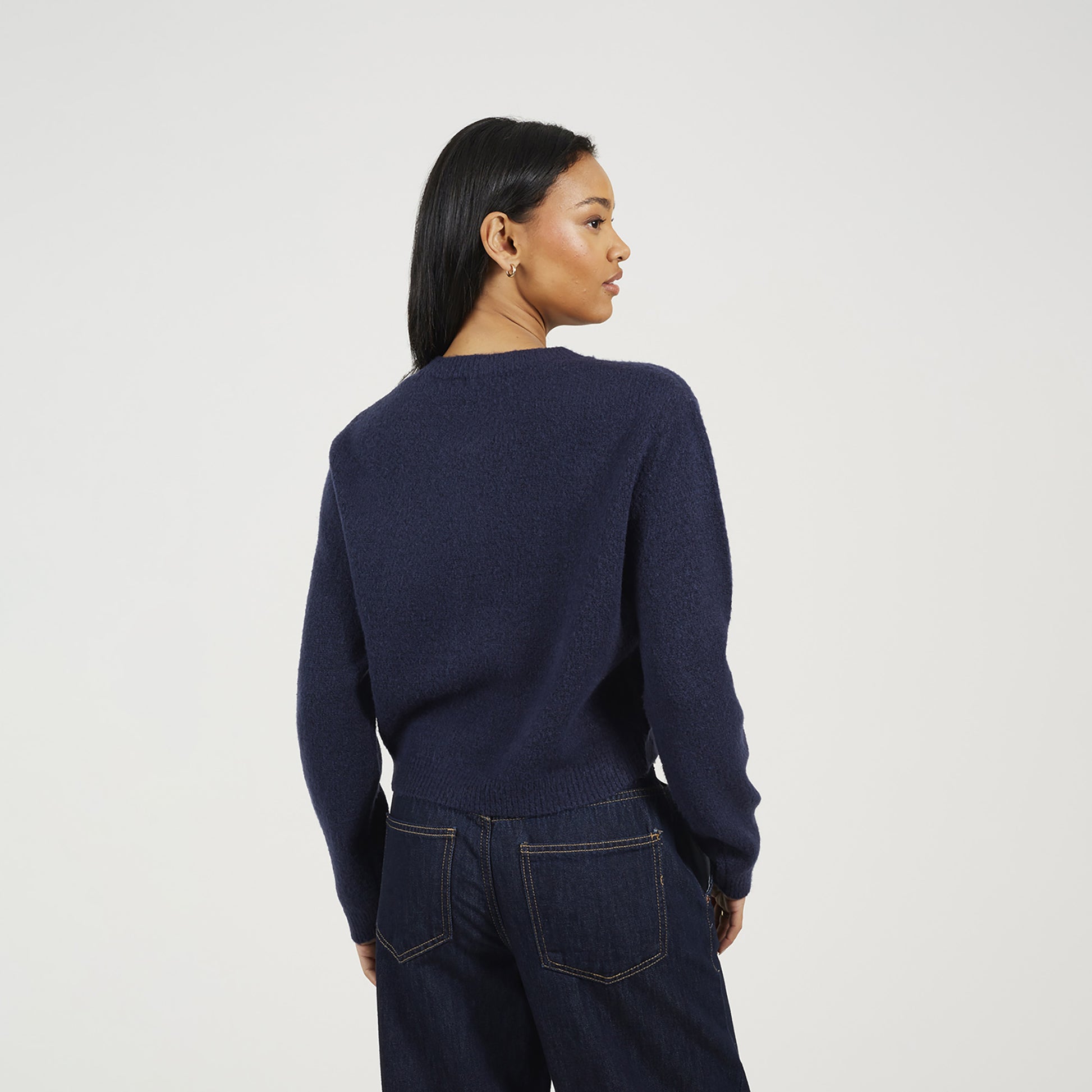 Brave Soul Navy Round Neck Jersey Knit Cardigan - Navy Image 2