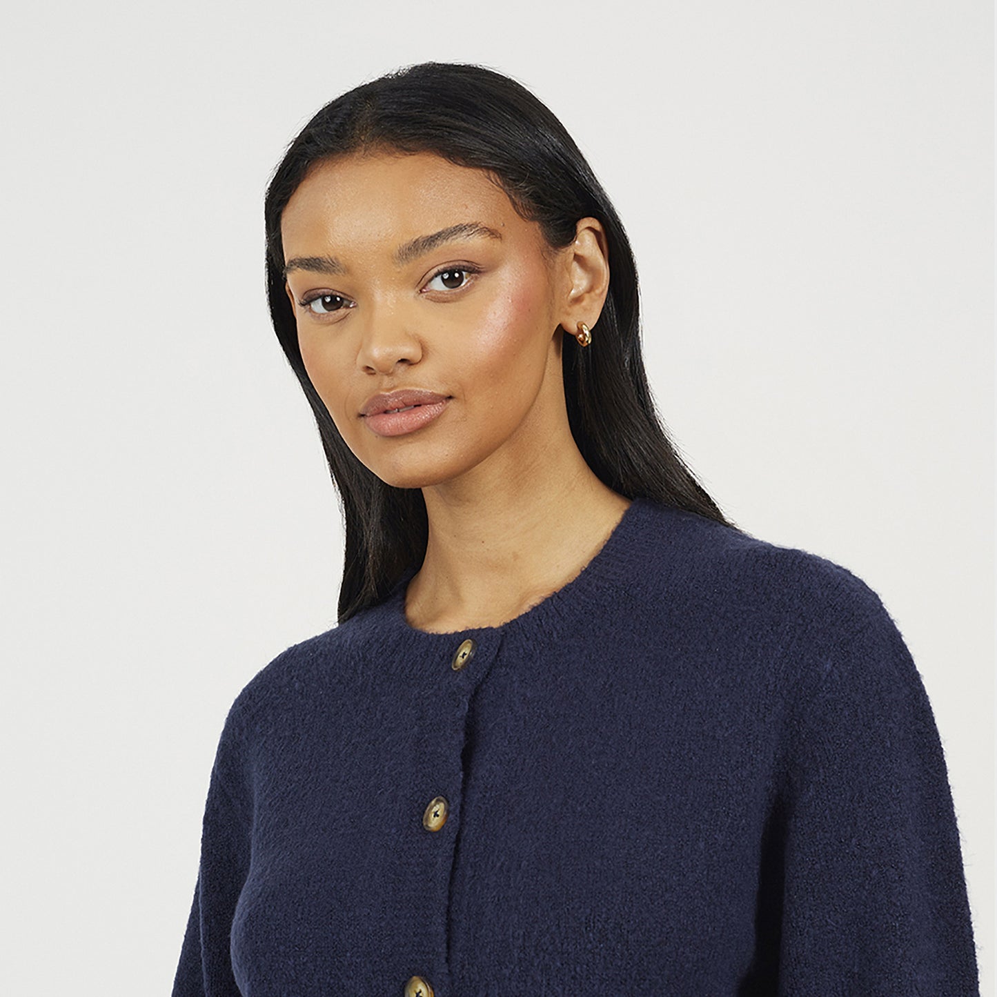 Brave Soul Navy Round Neck Jersey Knit Cardigan - Navy Image 4