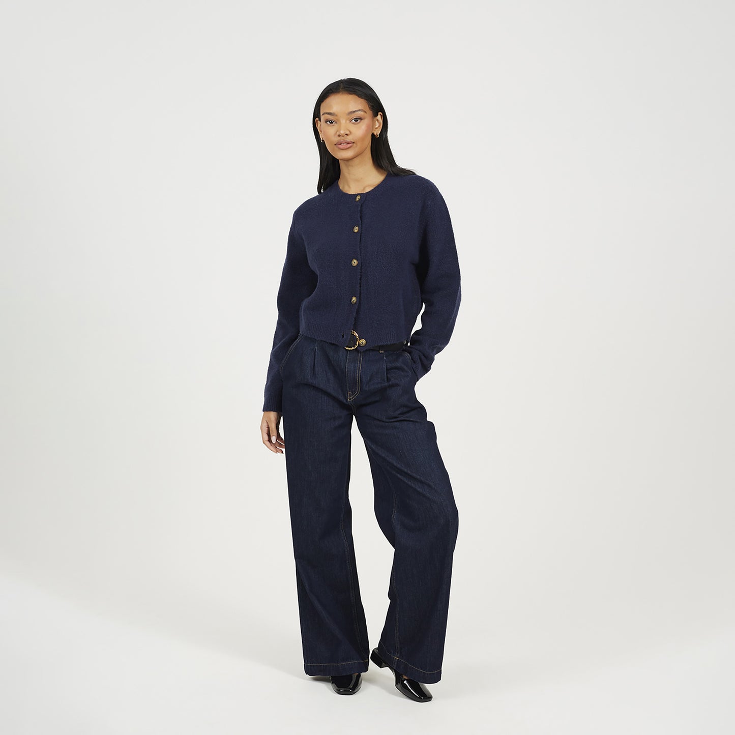 Brave Soul Navy Round Neck Jersey Knit Cardigan - Navy Image 3