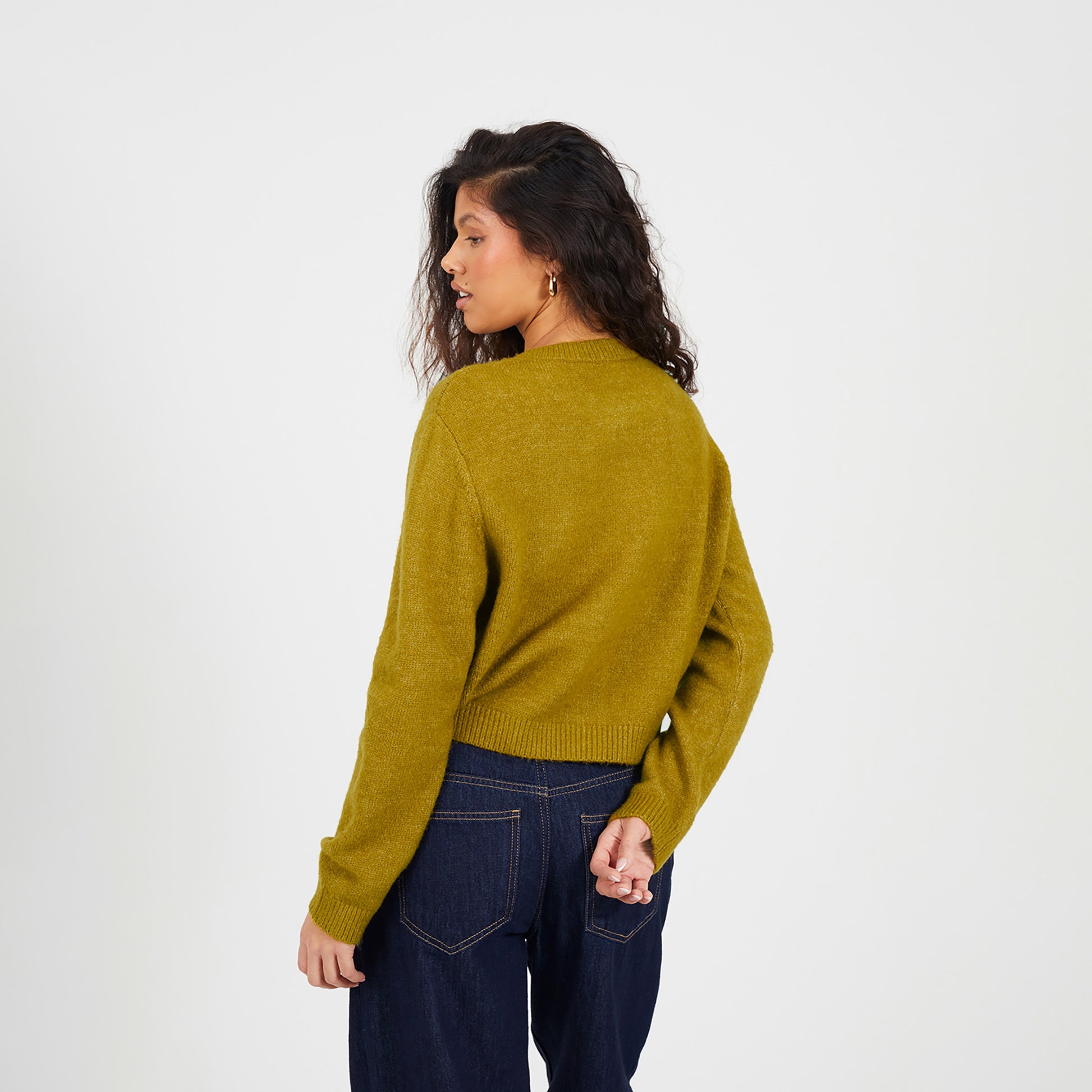 Brave Soul Olive Round Neck Jersey Knit Cardigan - Olive Image 2