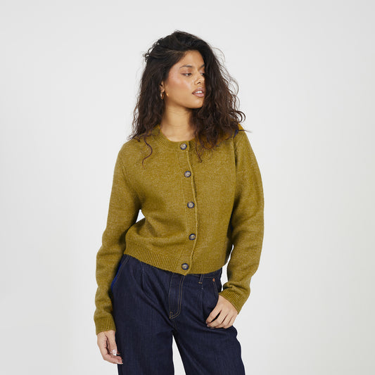 Brave Soul Olive Round Neck Jersey Knit Cardigan - Olive Image 1