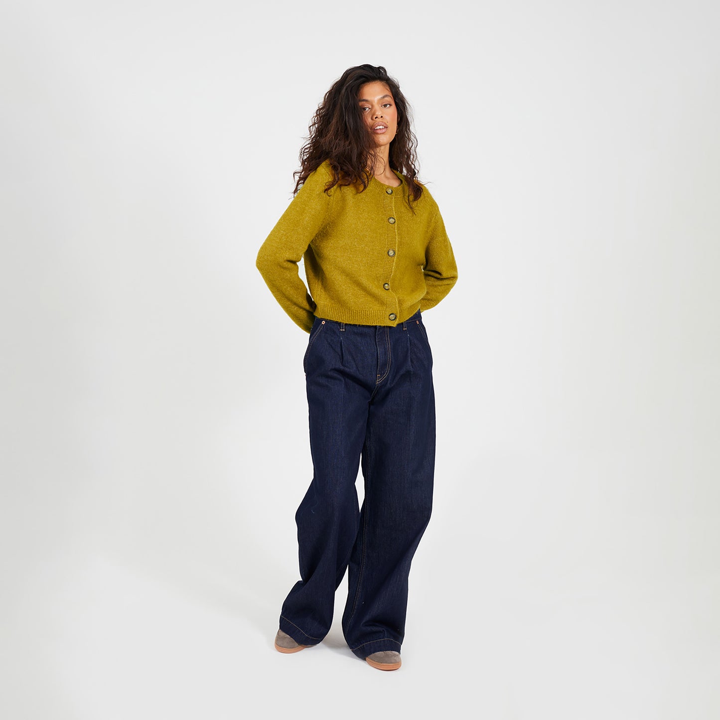 Brave Soul Olive Round Neck Jersey Knit Cardigan - Olive Image 3