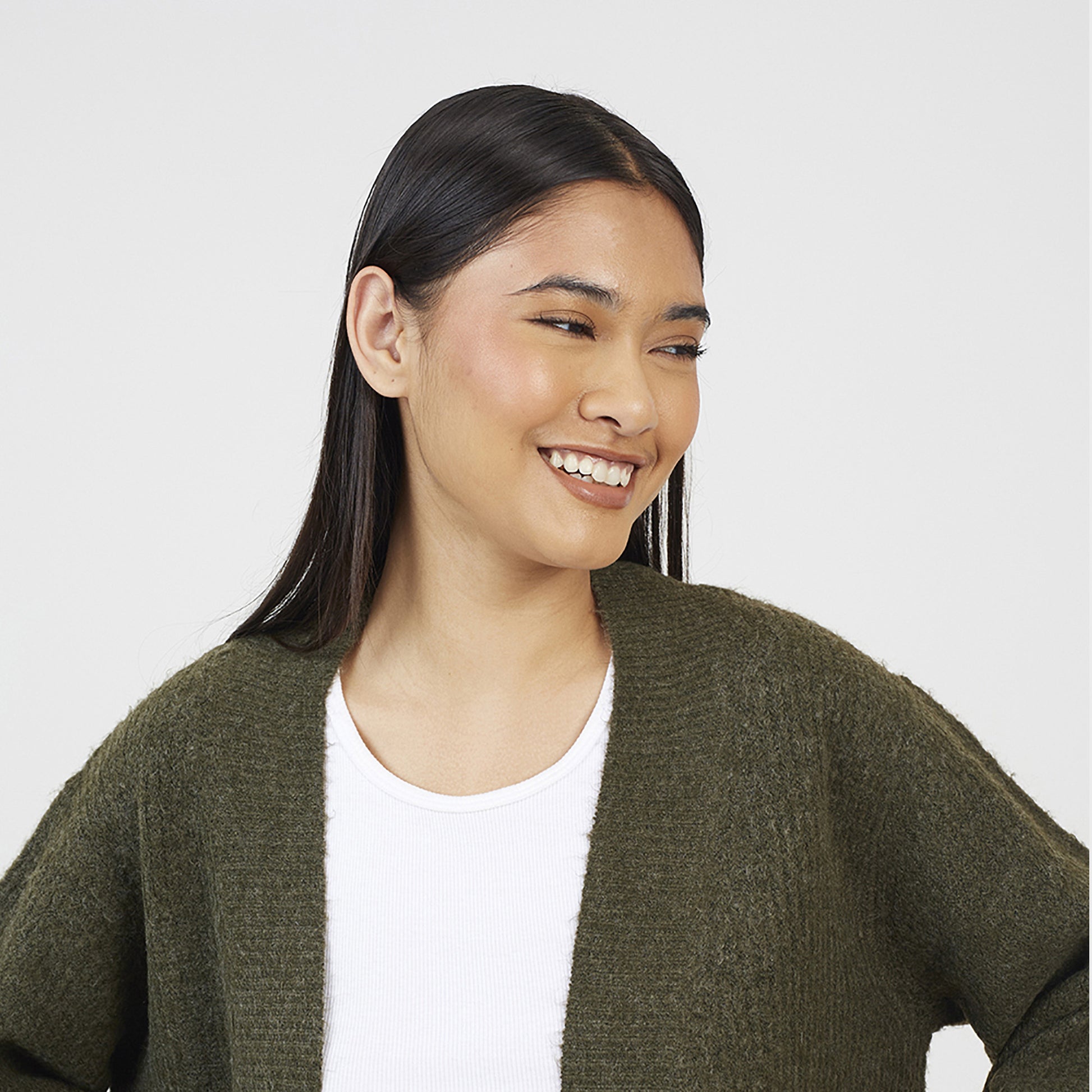 Brave Soul Khaki Fisherman Knit Dropped Shoulder Cardigan - Khaki Image 4