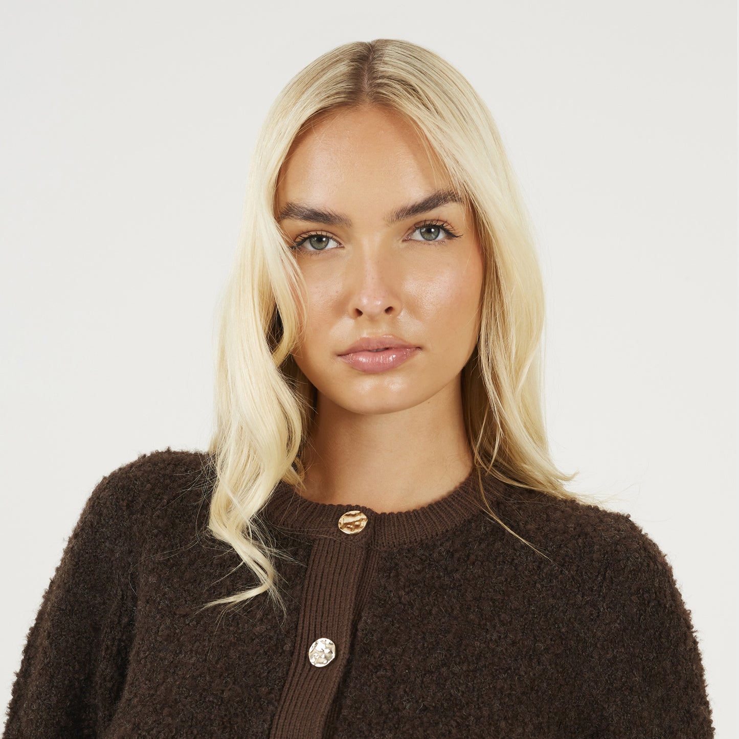Brave Soul Chocolate Button Through Boucle Cardigan - Chocolate Image 4