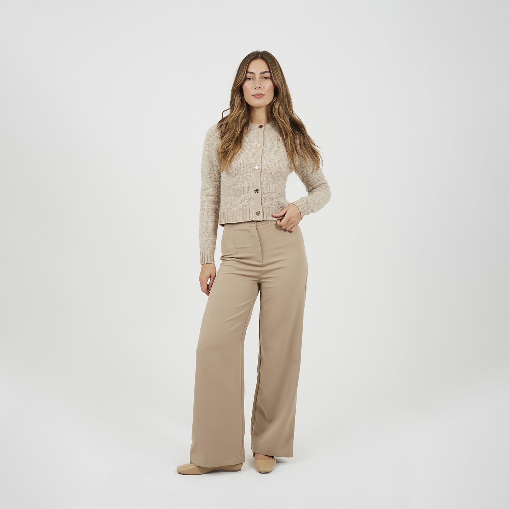 Brave Soul Beige Button Through Boucle Cardigan - Beige Image 3