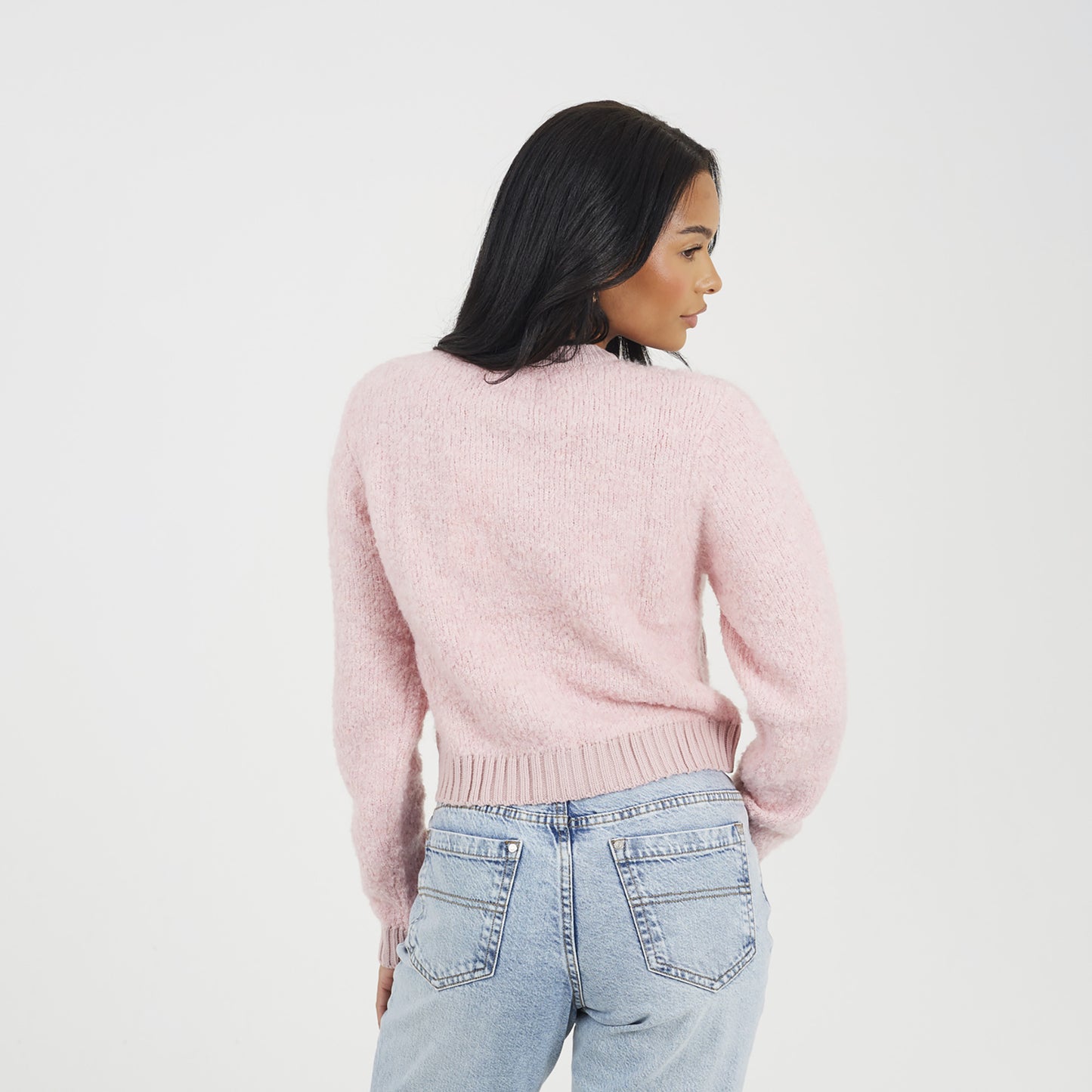 Brave Soul Pink Button Through Boucle Cardigan - Pink Image 2