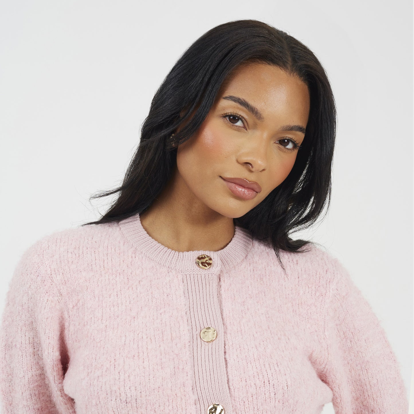 Brave Soul Pink Button Through Boucle Cardigan - Pink Image 4