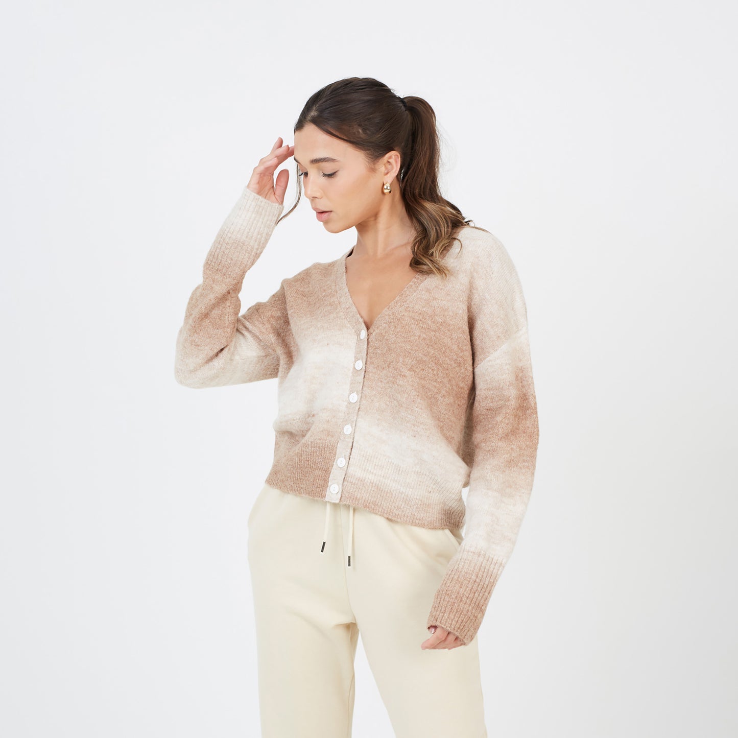 Brave Soul Tan Button Through Space Dye Cardigan - Tan Image 1