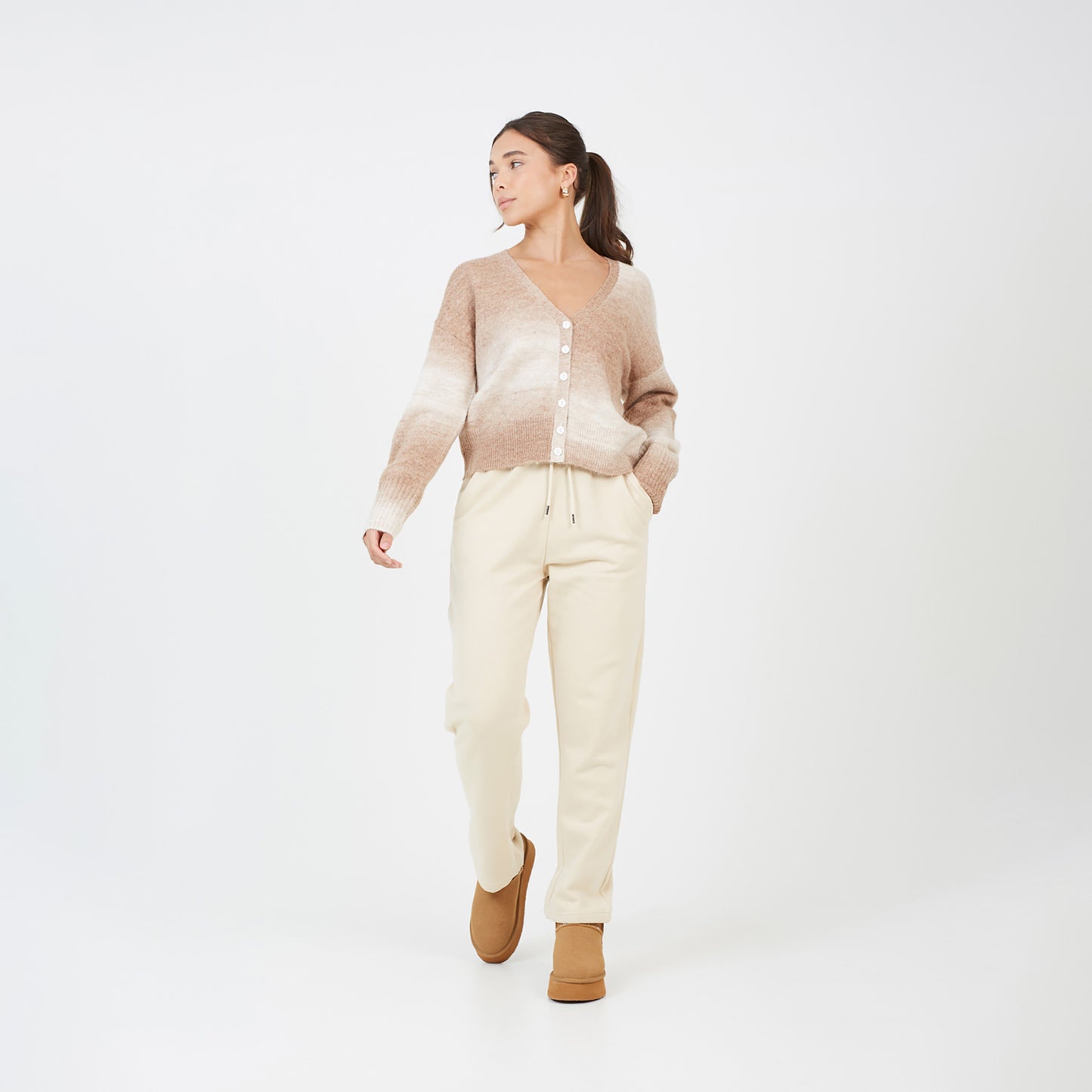 Brave Soul Tan Button Through Space Dye Cardigan - Tan Image 3