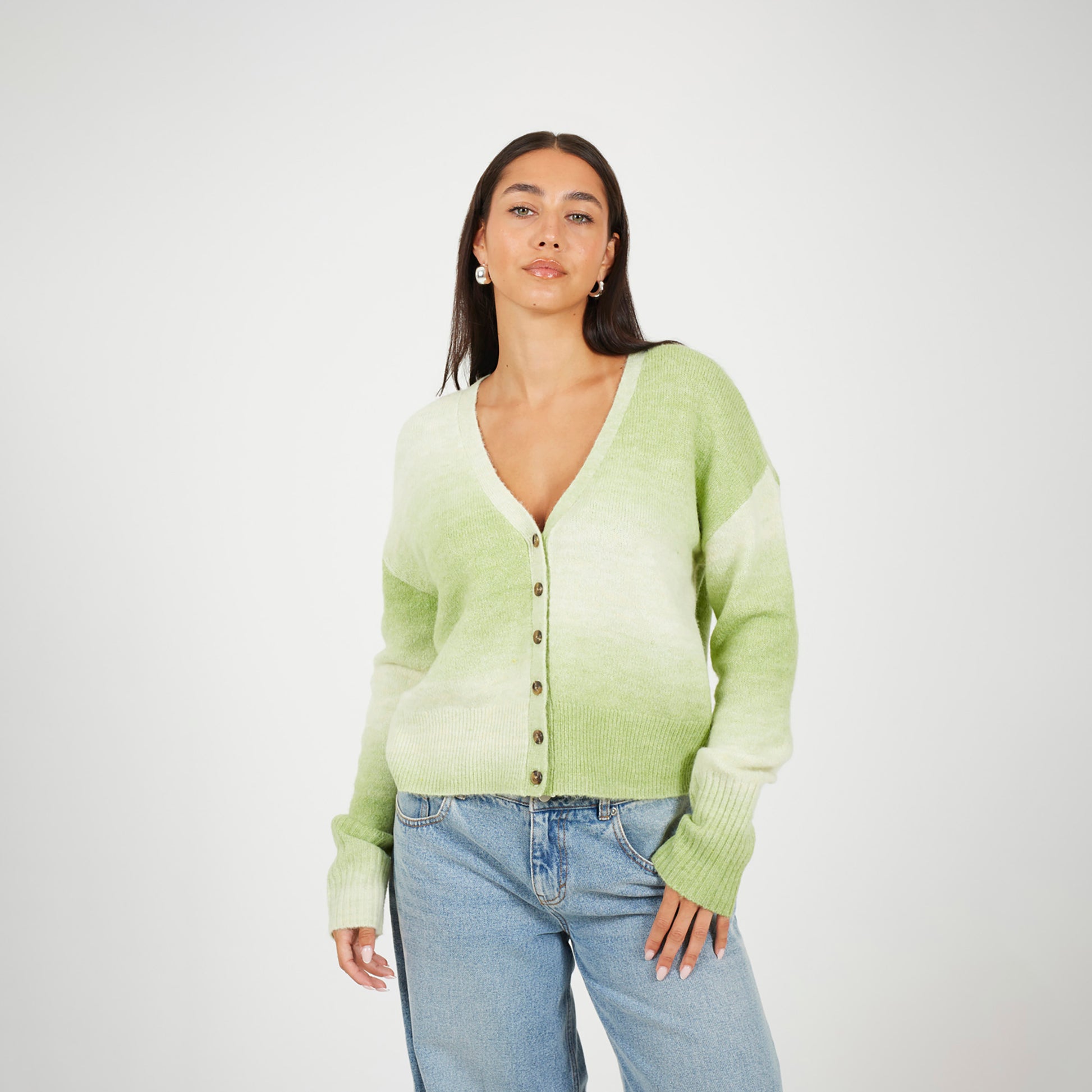 Brave Soul Green Button Through Space Dye Cardigan - Green Image 1