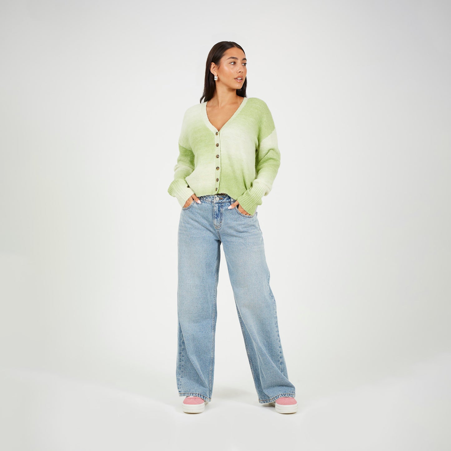 Brave Soul Green Button Through Space Dye Cardigan - Green Image 3