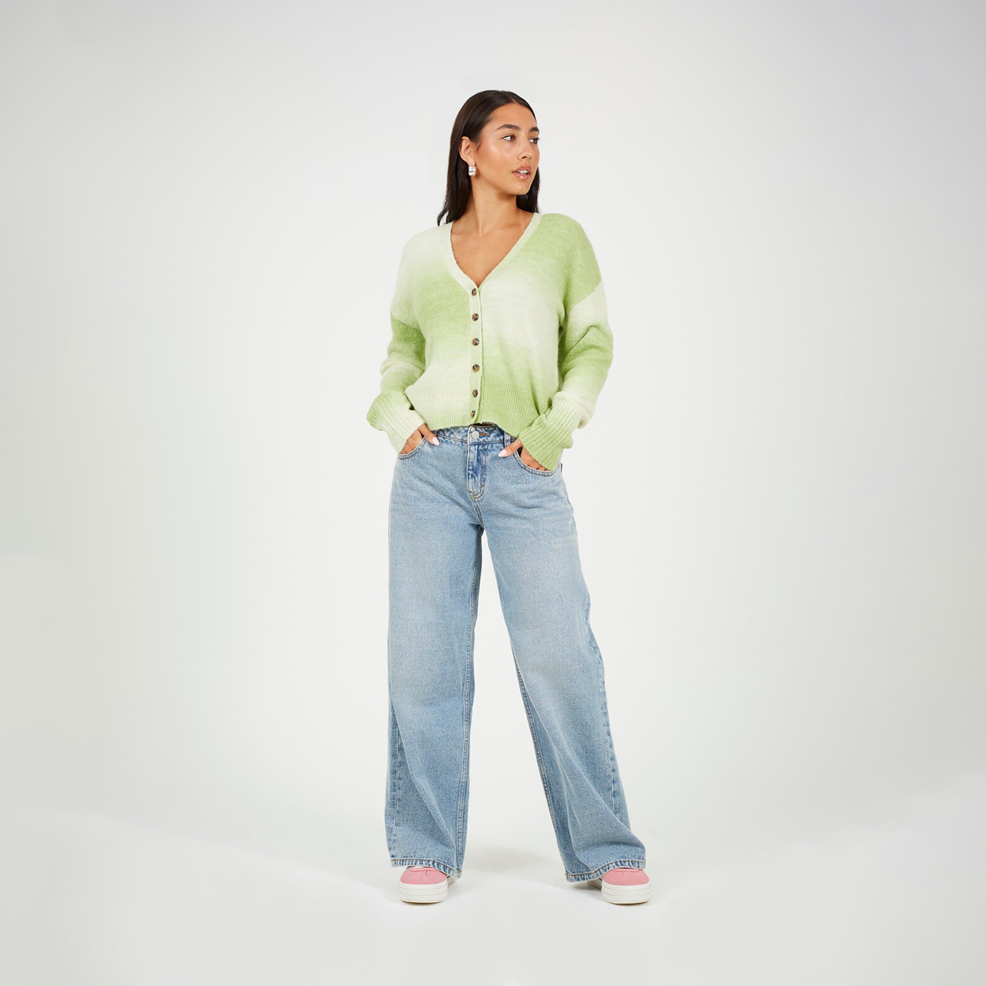 Brave Soul Green Button Through Space Dye Cardigan - Green Image 3
