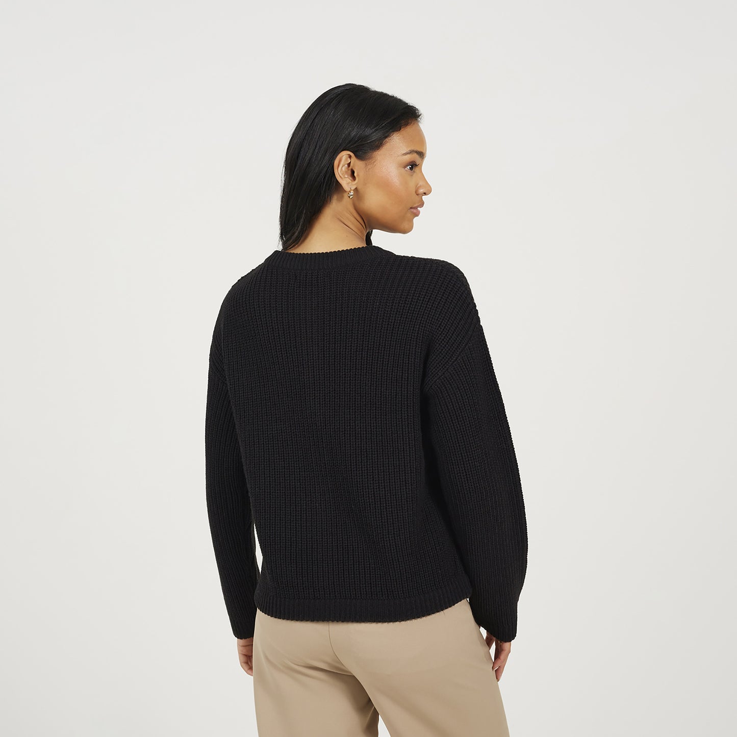 Brave Soul Black Round Neck Fisherman Knit Cardigan - Black Image 2