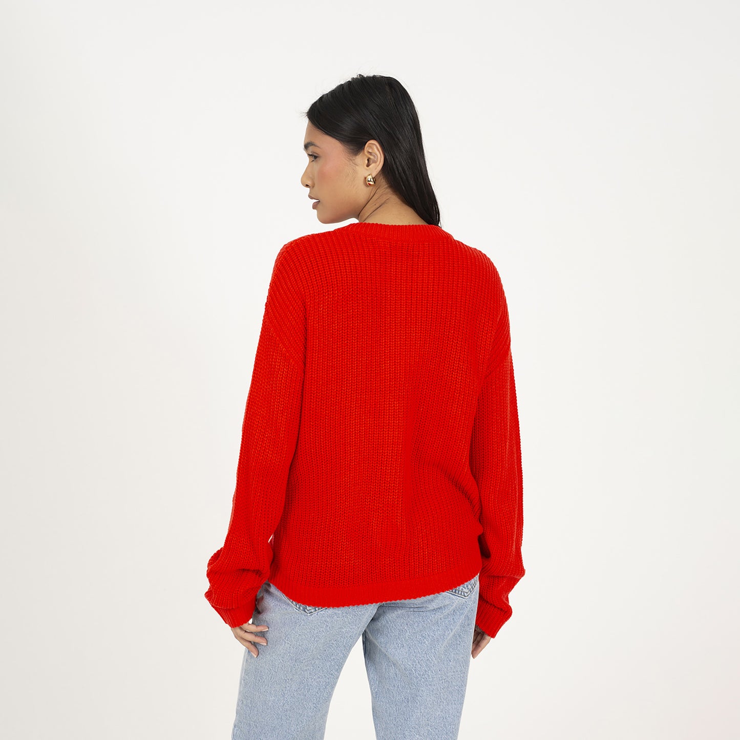 Brave Soul Red Round Neck Fisherman Knit Cardigan - Red Image 2