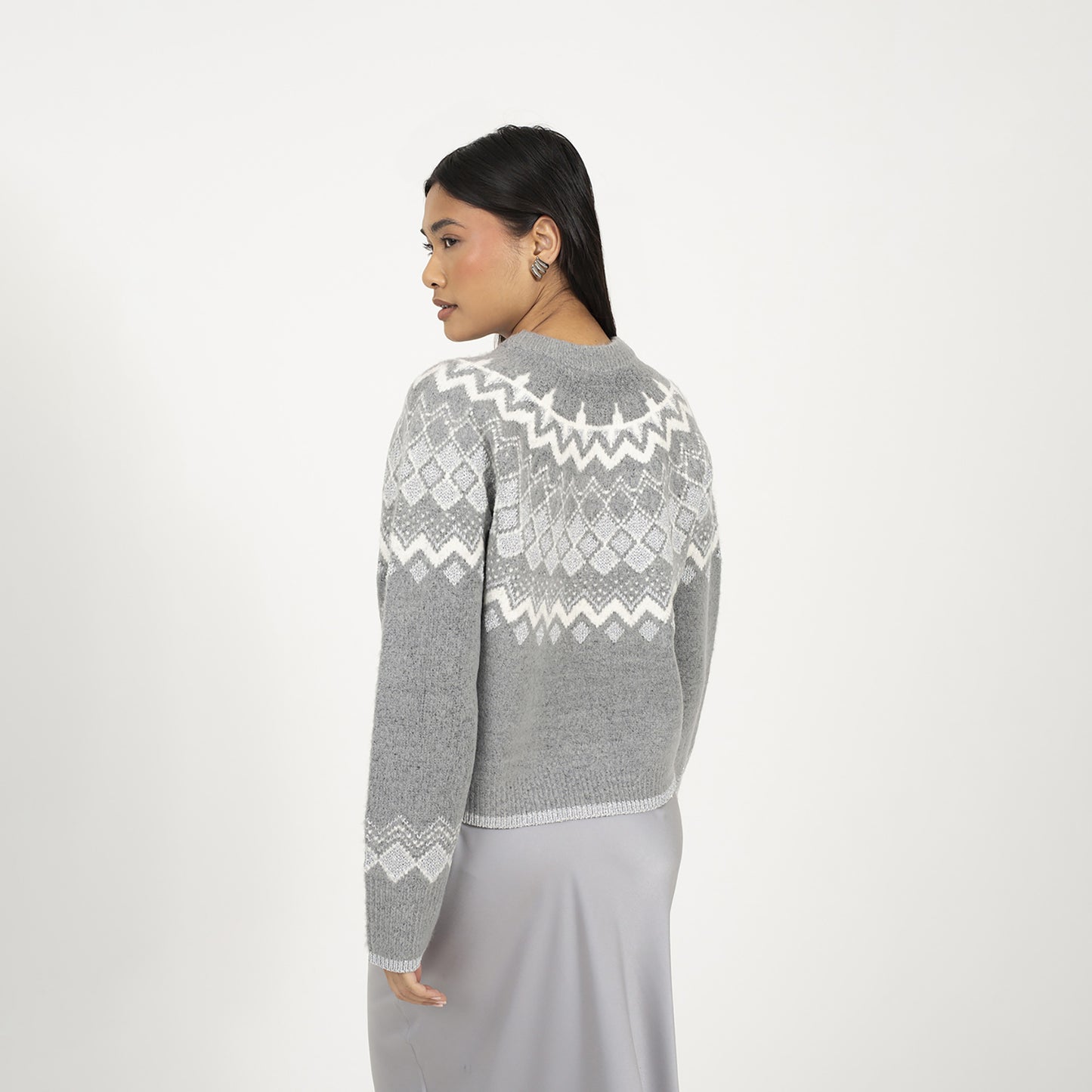 Brave Soul Grey Fairisle Cardigan With Faux Pearl Buttons - Grey Image 2