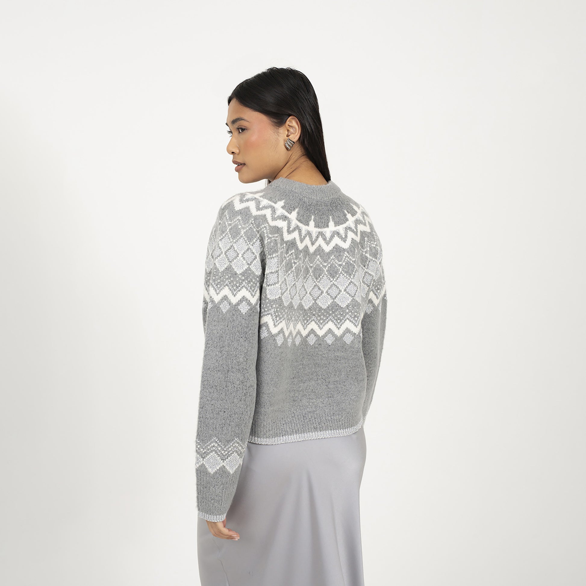 Brave Soul Grey Fairisle Cardigan With Faux Pearl Buttons - Grey Image 2