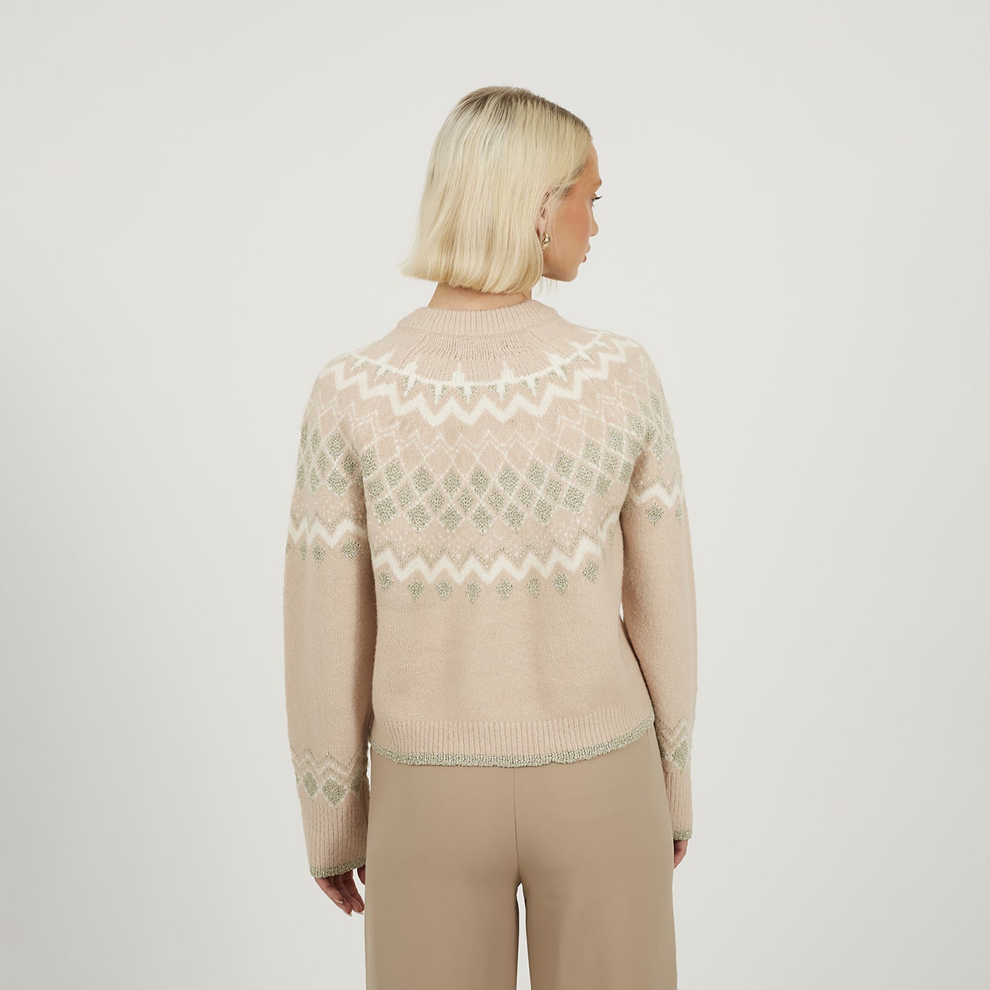 Brave Soul Pale Pink Fairisle Cardigan With Faux Pearl Buttons - Pale Pink Image 2