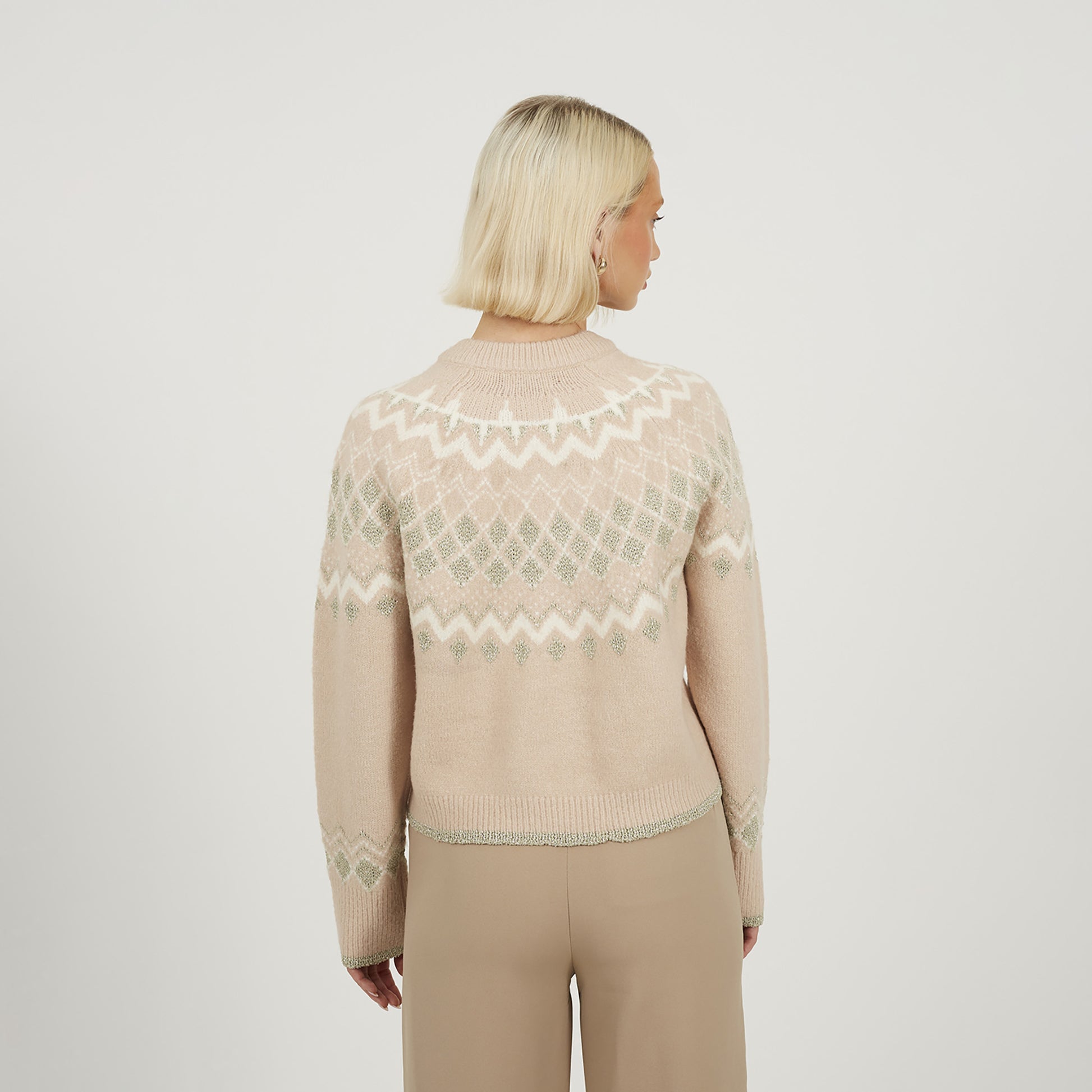 Brave Soul Pale Pink Fairisle Cardigan With Faux Pearl Buttons - Pale Pink Image 2