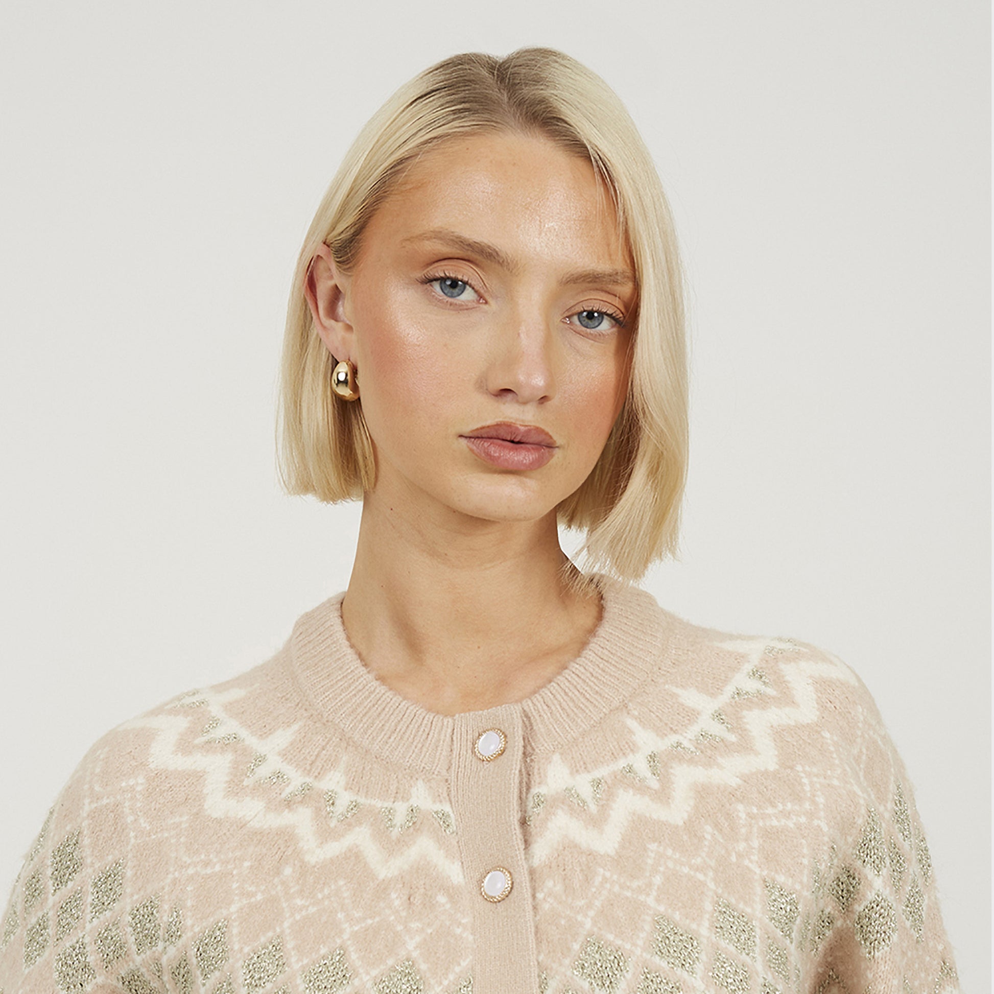 Brave Soul Pale Pink Fairisle Cardigan With Faux Pearl Buttons - Pale Pink Image 4