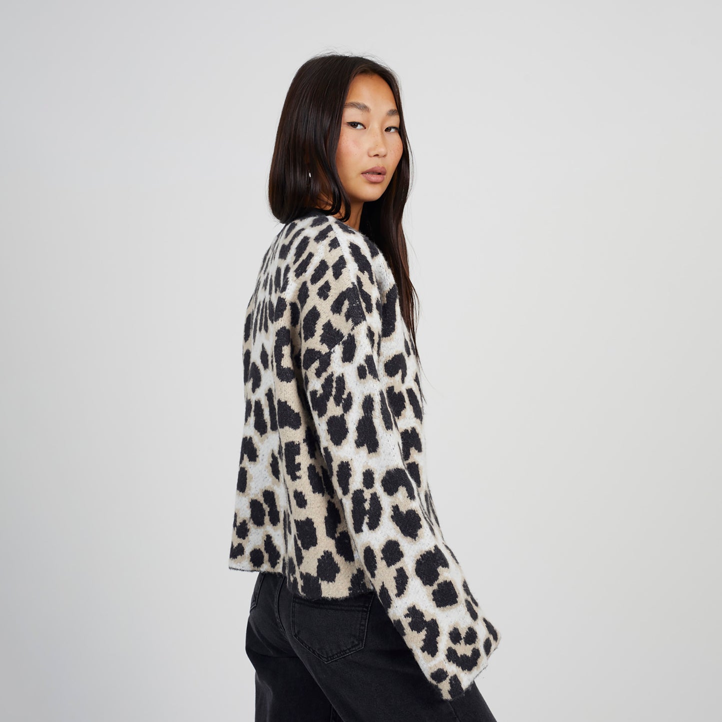 Brave Soul Camel Button Through Animal Print Jacquard Knit Cardigan - Camel Image 2